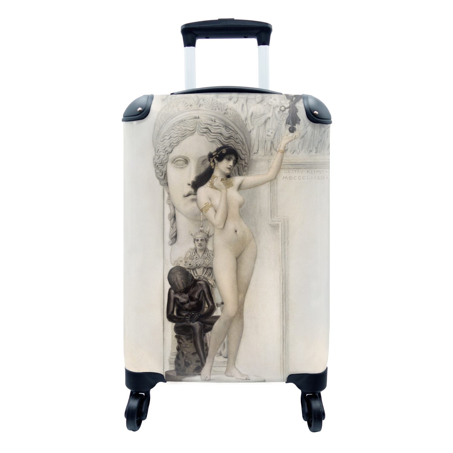 MuchoWow Handgepäckkoffer Allegorie Rollen, Klimt, Bildhauerei 4 rollen, der Ferien, Reisekoffer für Handgepäck Gustav Trolley, Reisetasche mit 