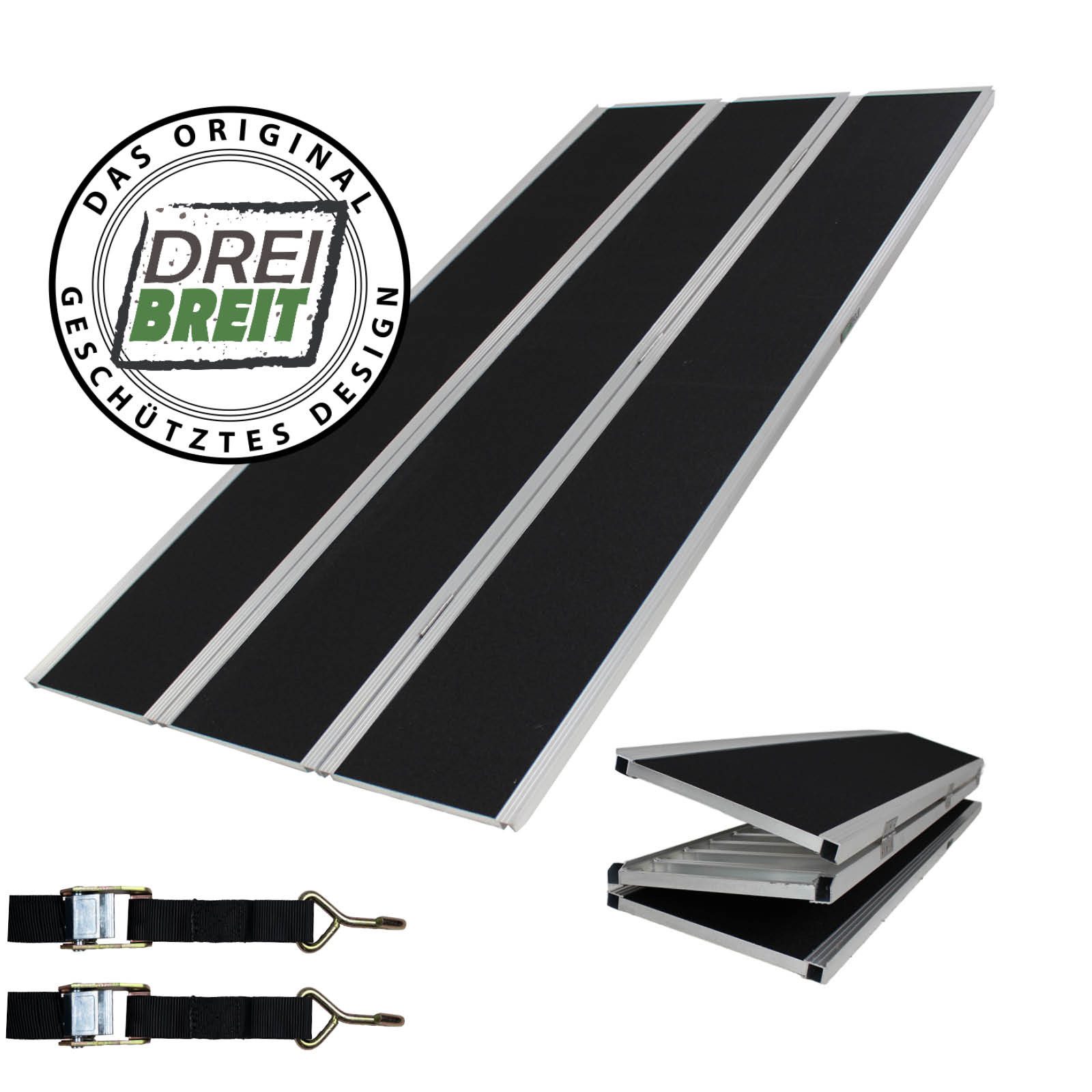 TRUTZHOLM Auffahrrampe DREIBREIT by TRUTZHOLM Alu 255 cm extra lang 2-fach klappbar 1020 kg (Set, 1-St), klappbar,beschichtet