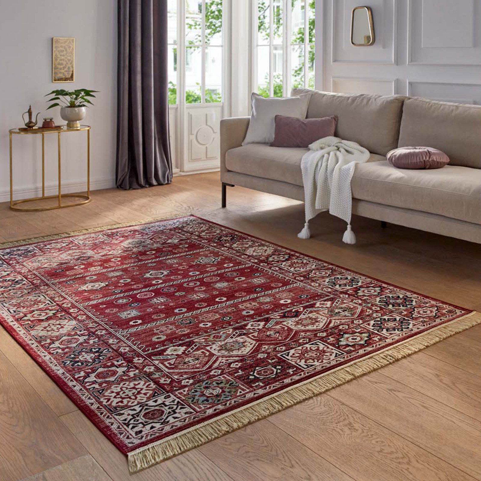 TaraCarpet Teppich Palazzo Royal Shal Allover, rechteckig, Höhe: 6 mm, Modernes Orientalisches Shal Allover Design in rot 80x140