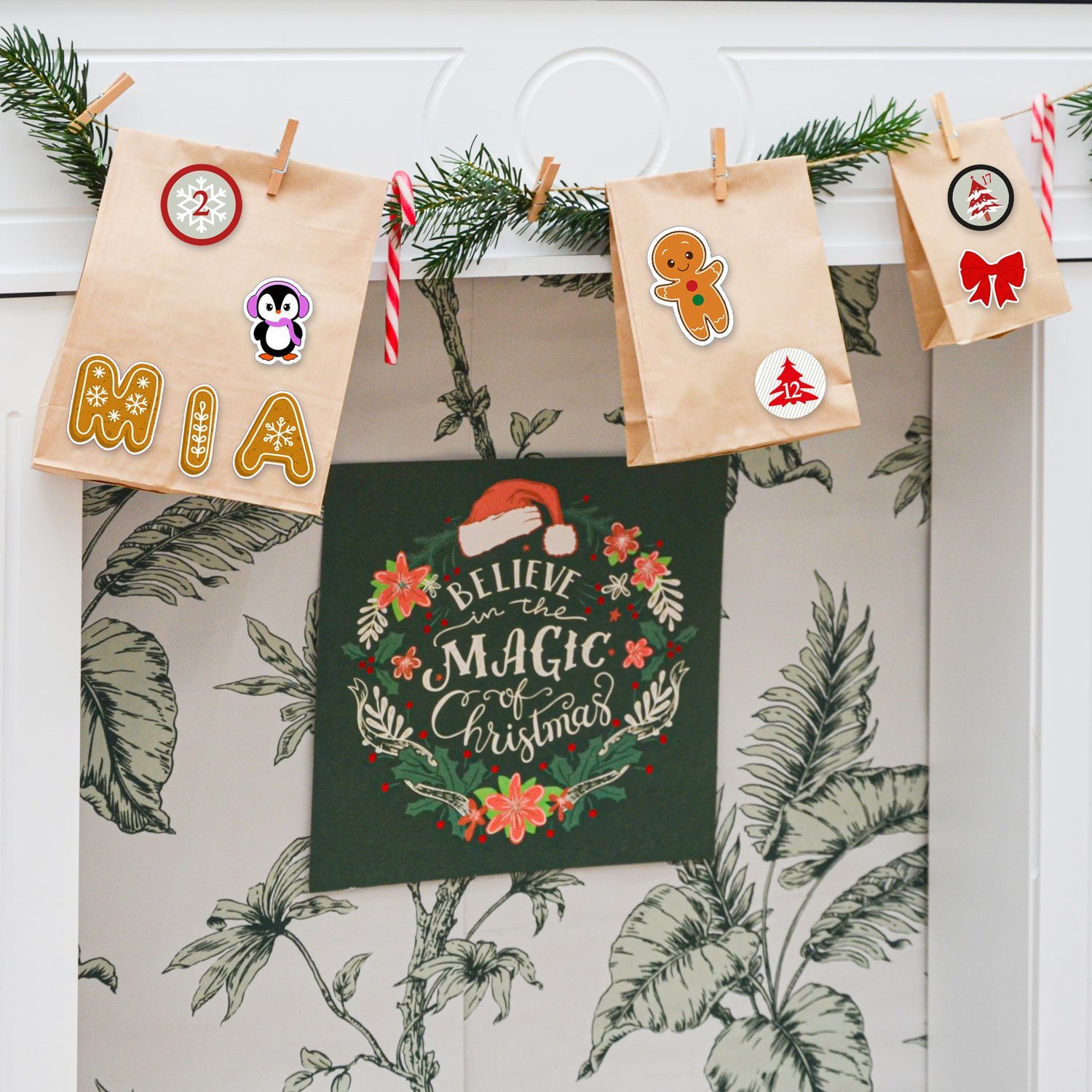 DuneDesign befüllbarer Adventskalender DIY Adventskalender Bastelset mit 24 Papiertüten, Mit Stickern Klammern und Schnur zum Befüllen und Gestalten – Bild 5 von 5