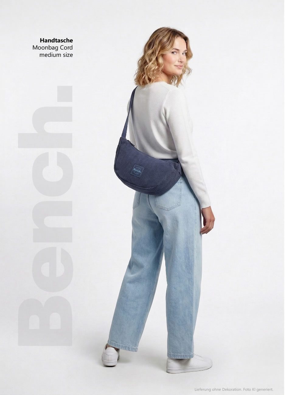 Bench. Handtasche Crossbag Moon Bag Schultertasche Slingbag Medium, Damentasche Damen Freizeittasche Mond Form Cord 64230 + Etui