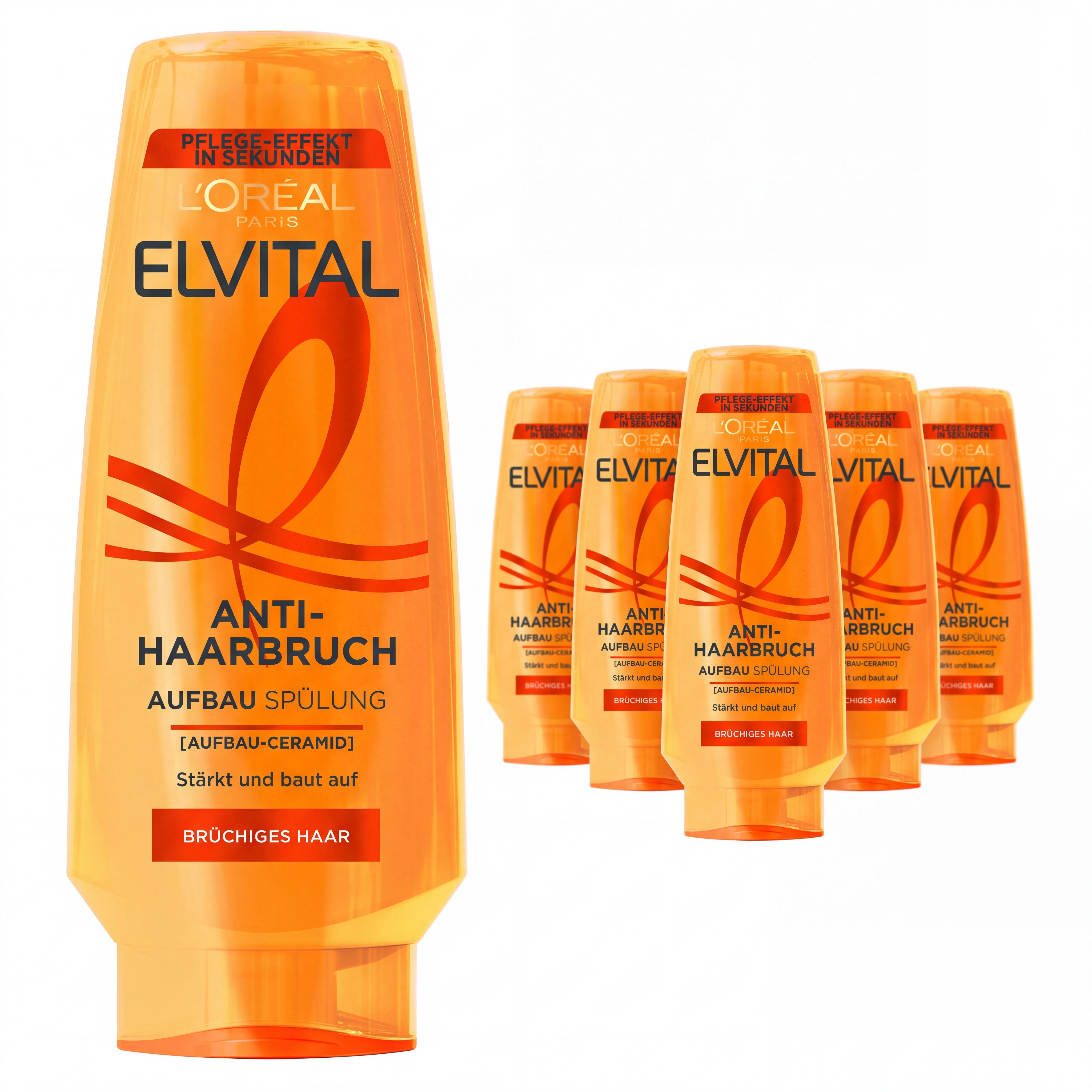 L'ORÉAL PARIS Haarspülung L'Oréal Paris Elvital Anti-Haarbruch Spülung, 6-tlg., Repariert strapazierte, trockene und brüchige Haare, verleiht Glanz.