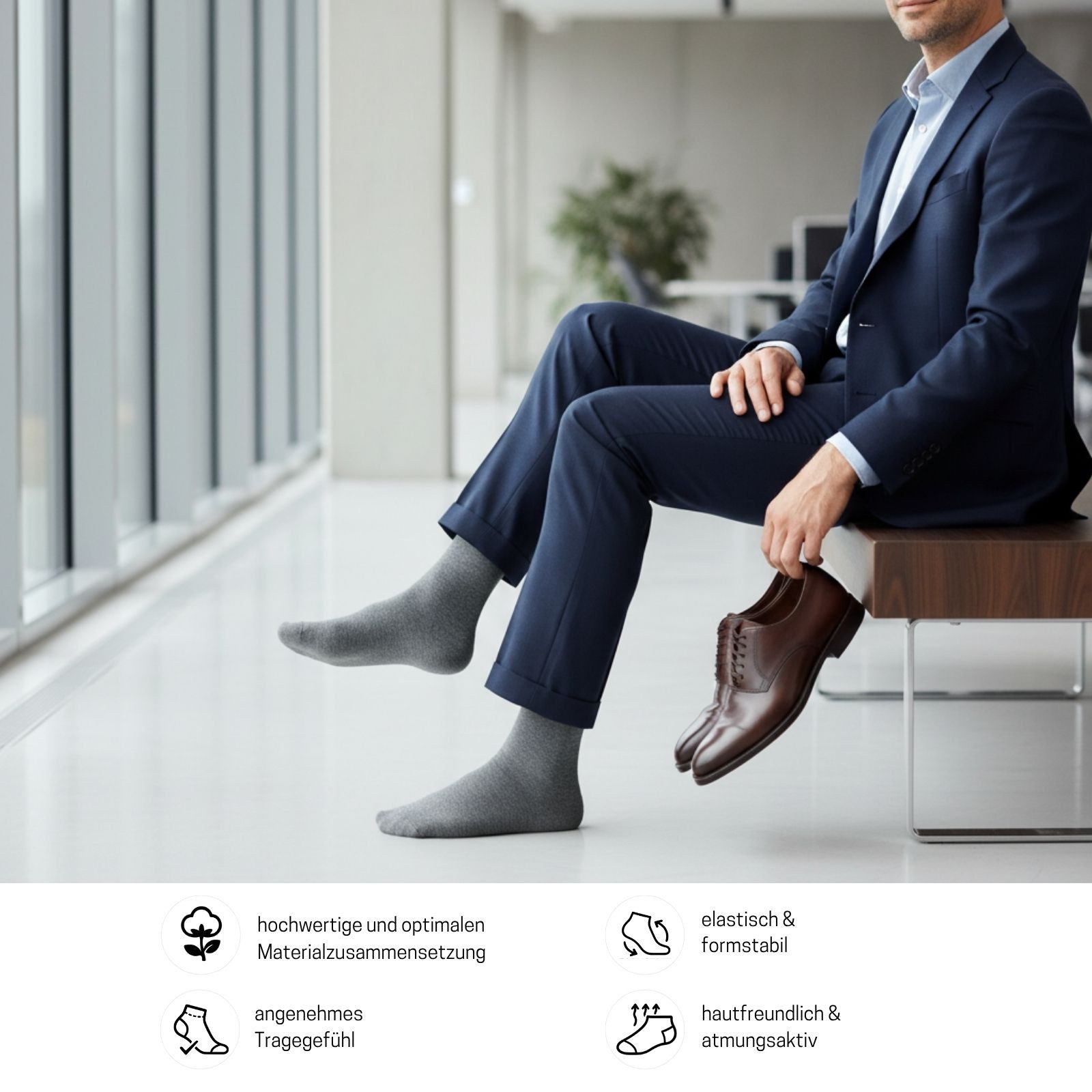 sockenkauf24 Businesssocken Premium Socken mit Komfortbund Herren & Damen Business Socken (20-Paar) aus gekämmter Baumwolle mit Pique-Bund, ohne Naht – Bild 4 von 5