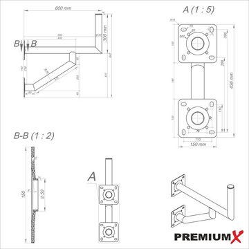 PremiumX 60cm Wandhalter ALU mit zwei Wandplatten SAT Antenne Halterung SAT-Halterung