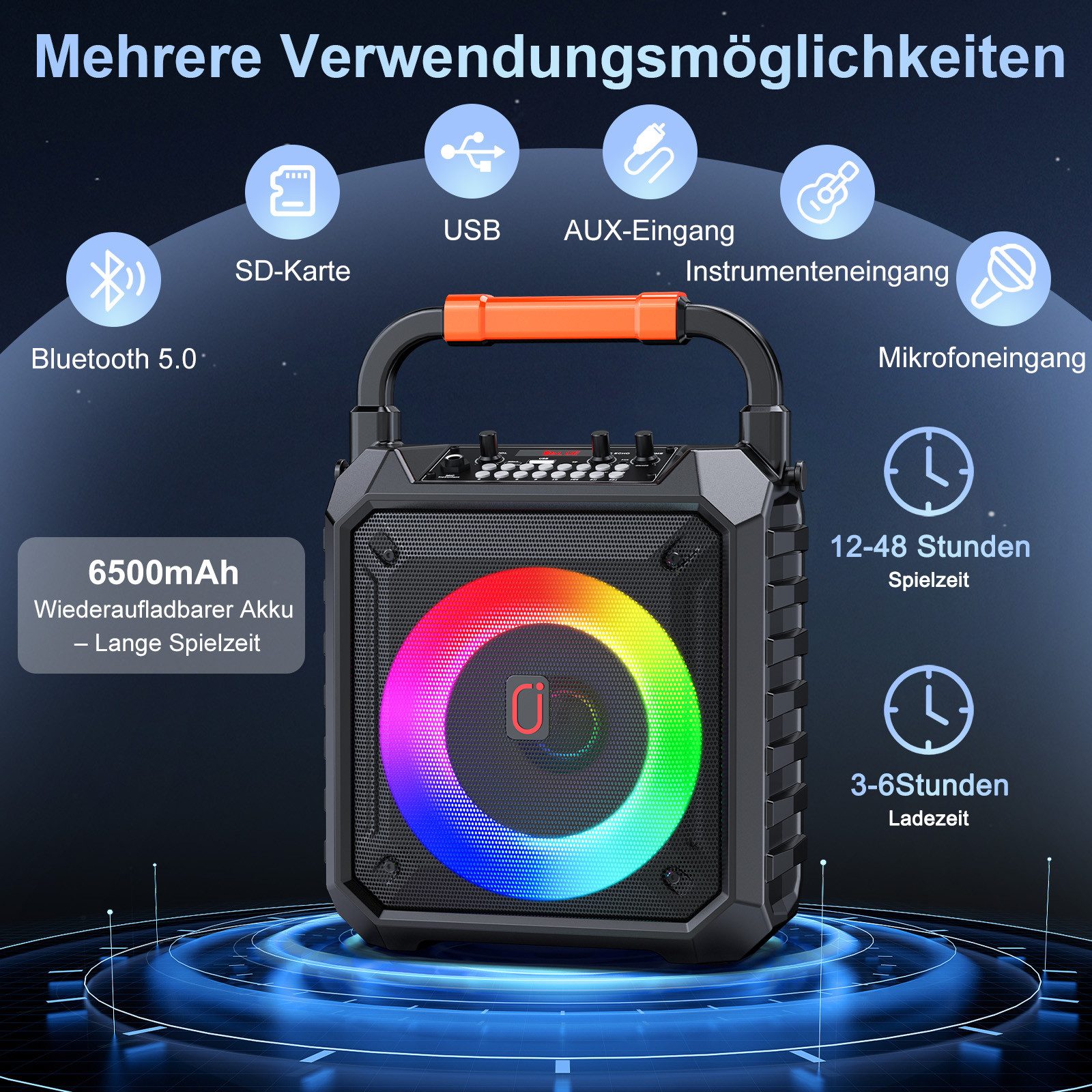 JYX Tragbares Lautsprechersystem mit Mikrofon für Karaoke Karaoke-Maschine 2.0 (Bluetooth 5.0, 15 W, unterstützt FM/USB/AUX/REC/TF-Anschluss, ideal für Partys) – Bild 2 von 5