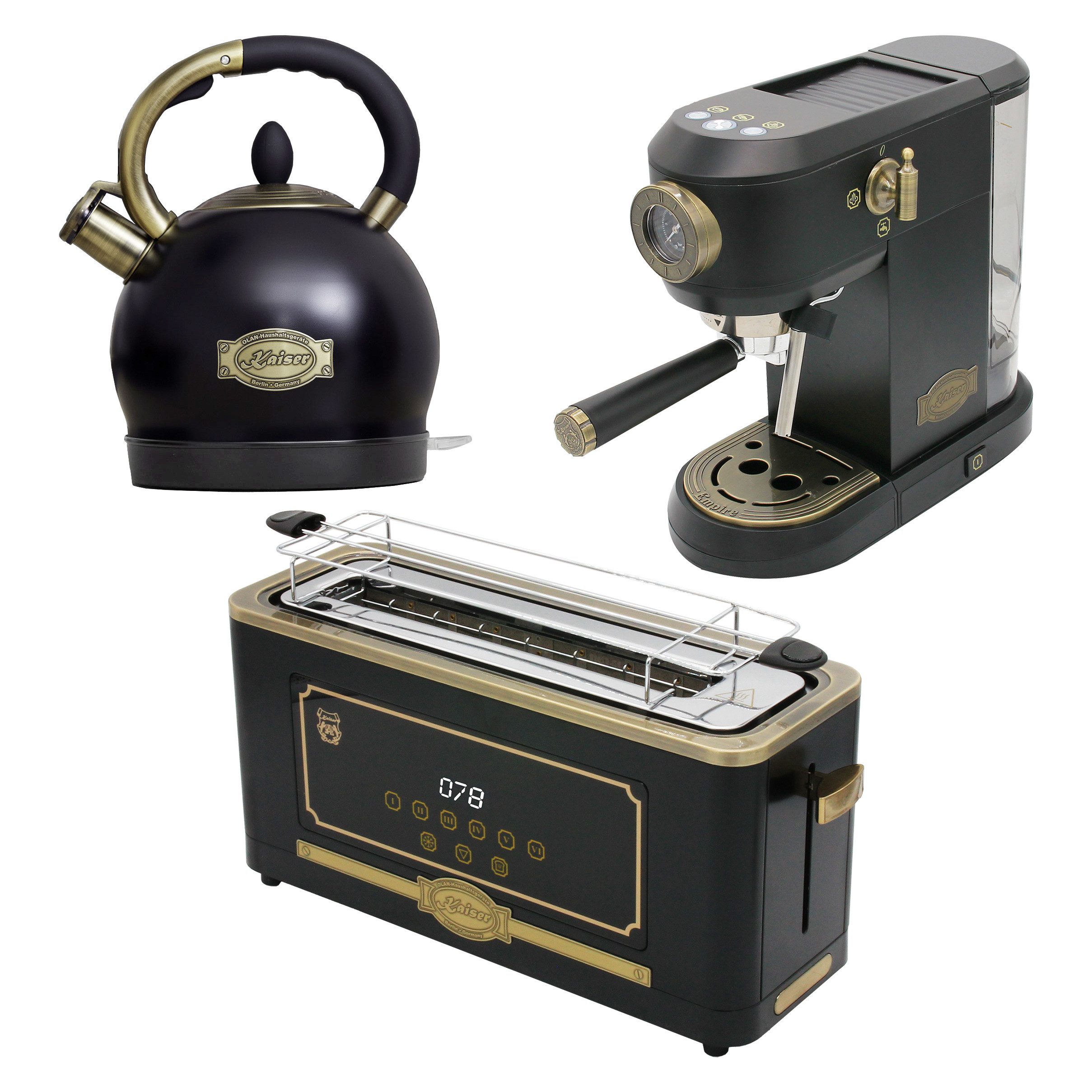 Kaiser Küchengeräte Espressomaschine, Siebträger-Espressomaschine,19 bar+ Retro Wasserkocher+Retro-Toaster