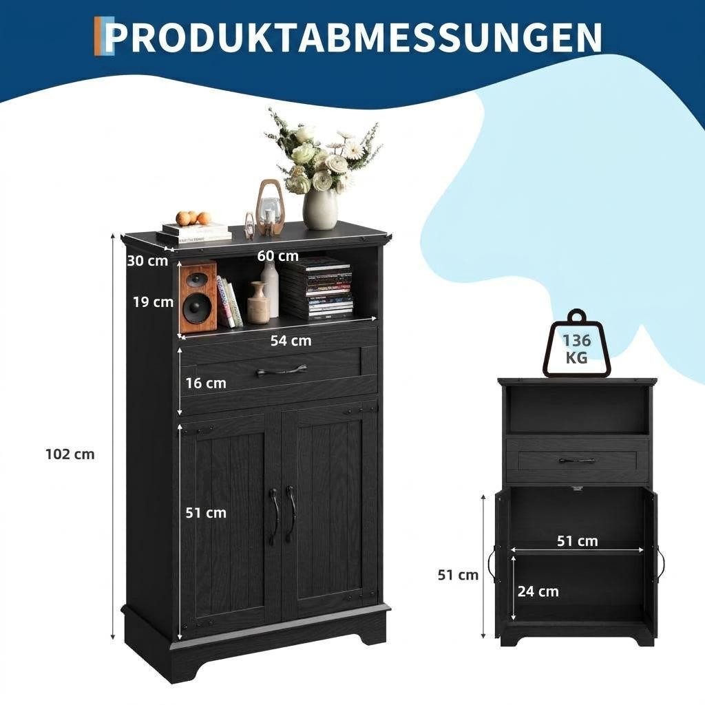 GarveeMore Badkommode Aufbewahrungsschrank Landhausstil mit Türen und Schubladen, Stauraum (1 St)