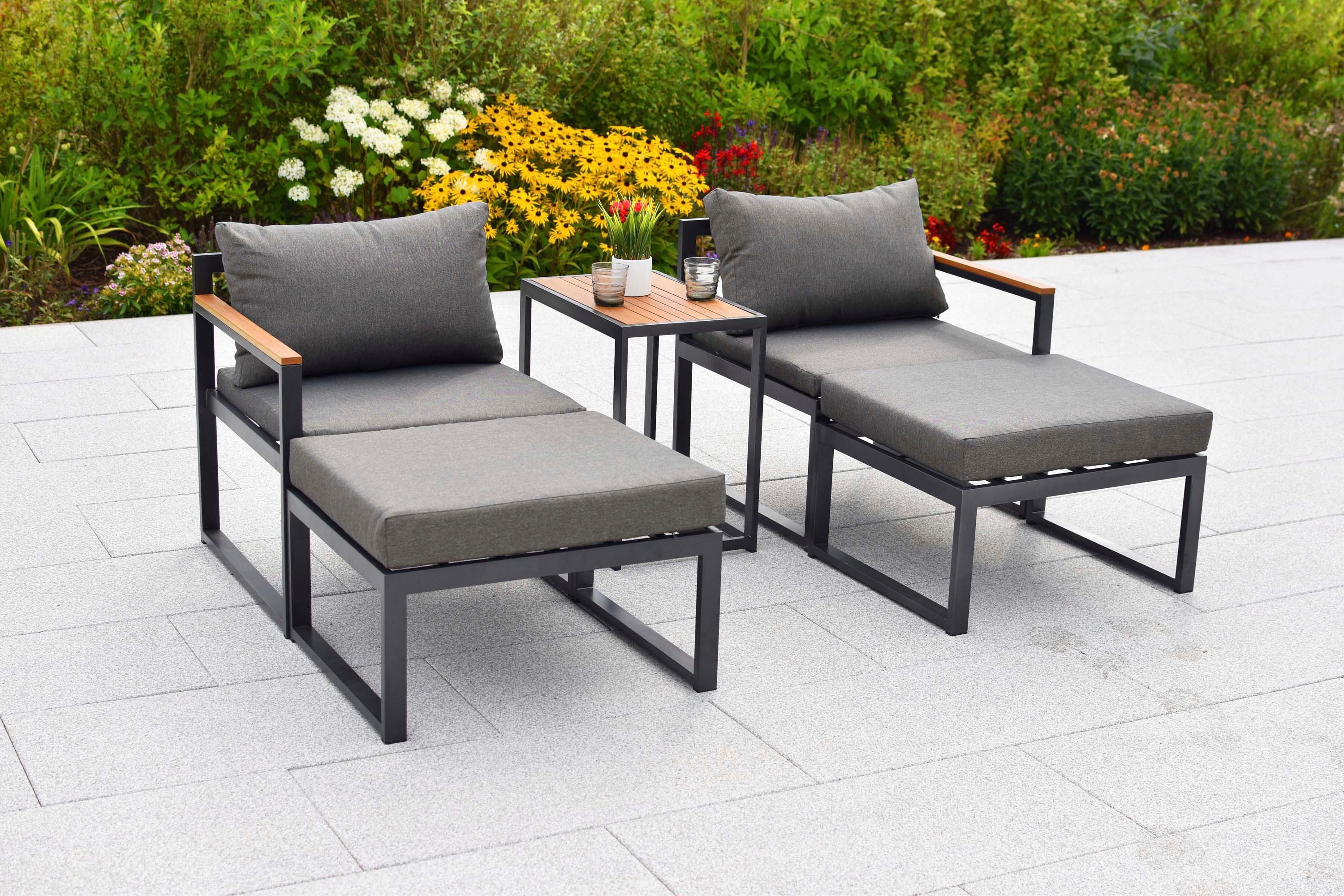 MERXX Gartenlounge-Set Lindos, (Set, 11-tlg), inkl. 2 Sessel, 2 Hocker, 2 Rückenkissen, 4 Sitzkissen, 1 Tisch