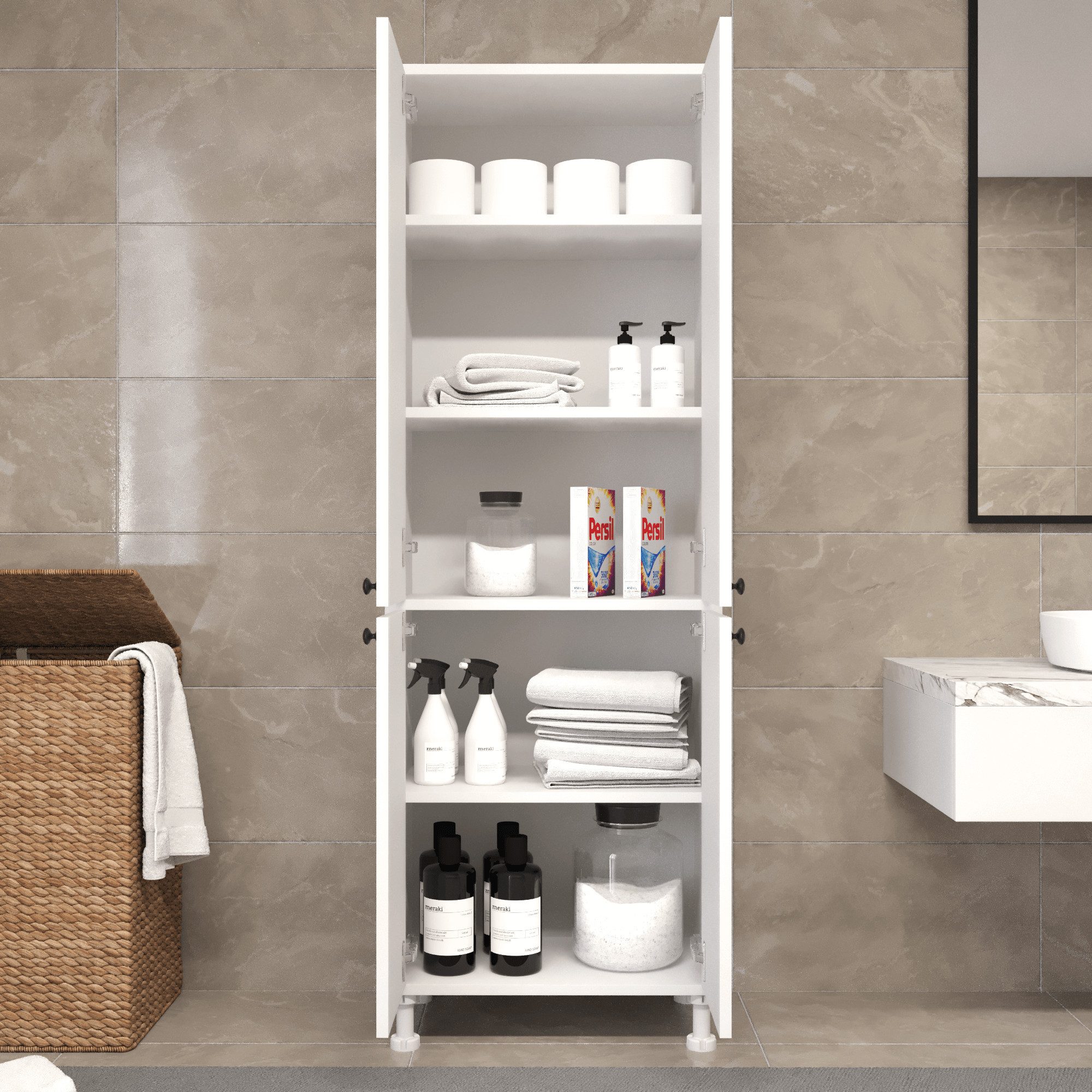 BDR Smart Home Art Mehrzweckschrank Lina Mehrzweckschrank 4 Türen Weiß Geräumig & Stilvoll