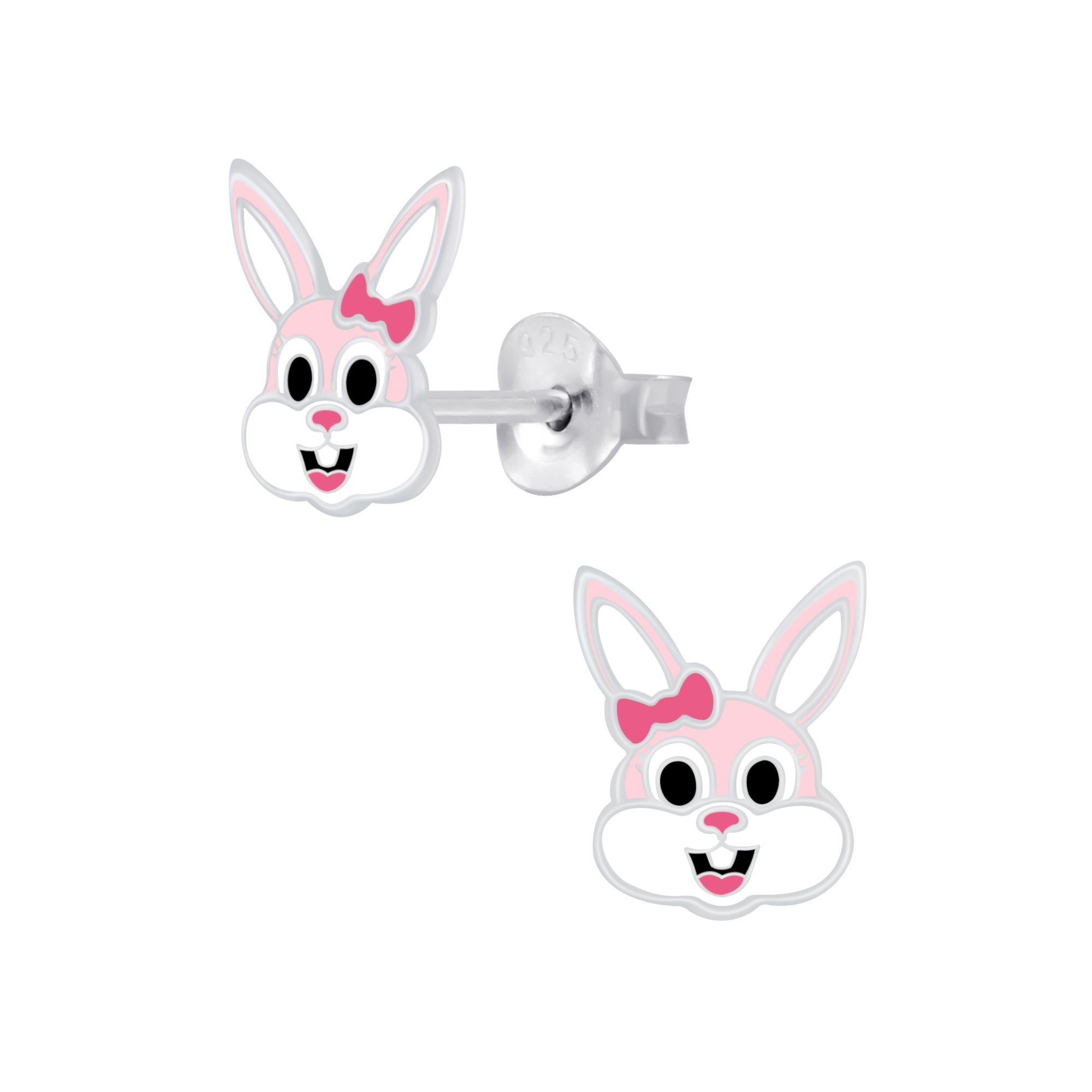 schmuck23 Paar Ohrstecker Kinder Ohrringe Hase Ostern 925 Silber, Kinderschmuck Mädchen Geschenk echte Silberohrringe Pink