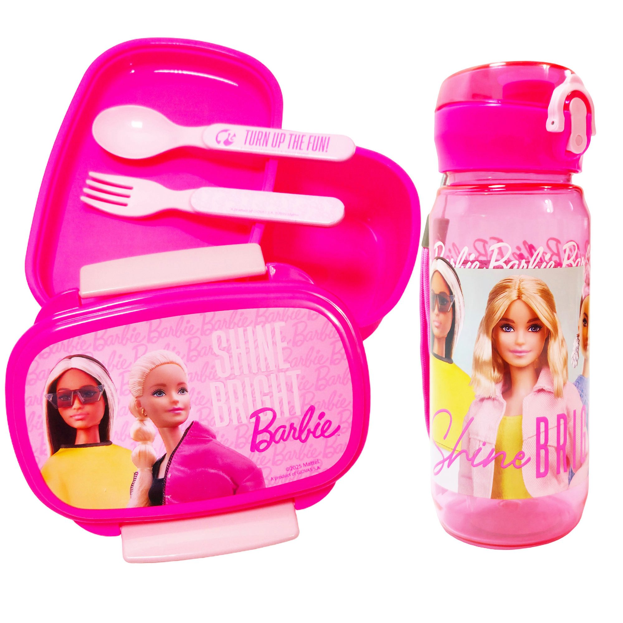 Barbie Lunchbox Barbie and Friends 4 tlg Kinder Set Brotdose Trinkflasche Besteck, (4-tlg., Spar-Set)