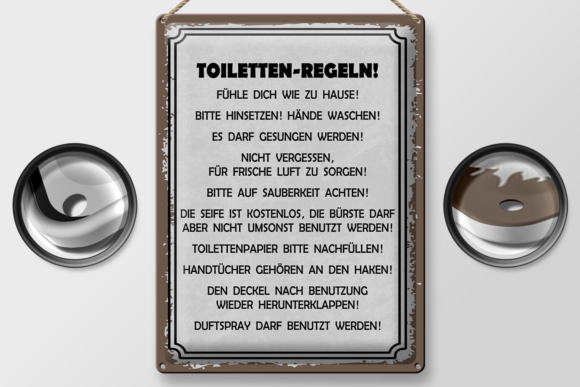 Femer GmbH Metallschild Hinweis 30x40 cm Toiletten Regeln, (1 St), gewölbte Oberfläche, abgerundete Ecken, umgeschlagene Kanten
