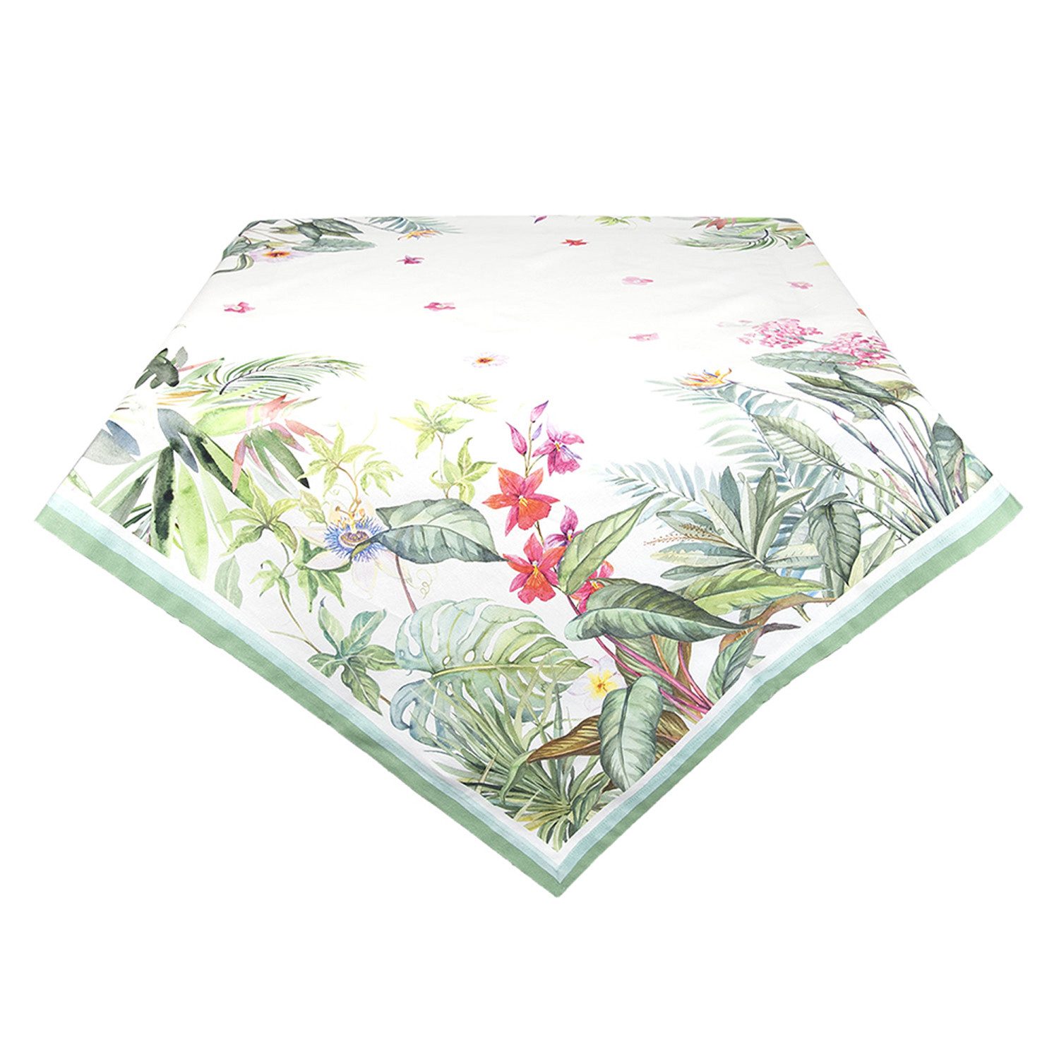 Clayre & Eef Tischdecke Jungle Botanics (Set 1-tlg, 1-teilig), quadratische Tischdecke Mitteldecke ca.150x150cm Baumwolle