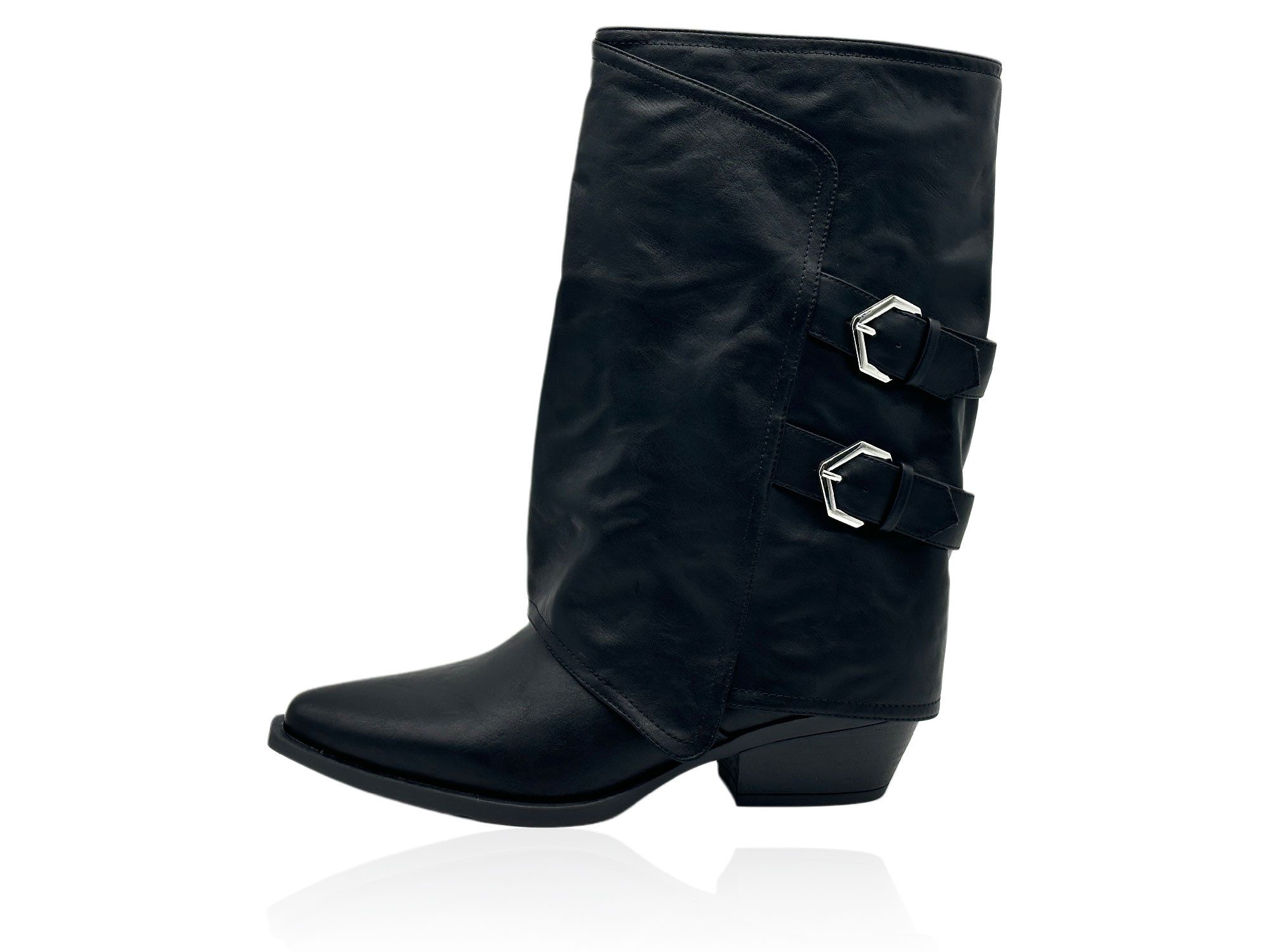 Nowaland Damen Cowboy Stiefel mit zwei Zierschnallen und Blockabsatz Cowboystiefel Western-Look mit dekorativen Schnallen