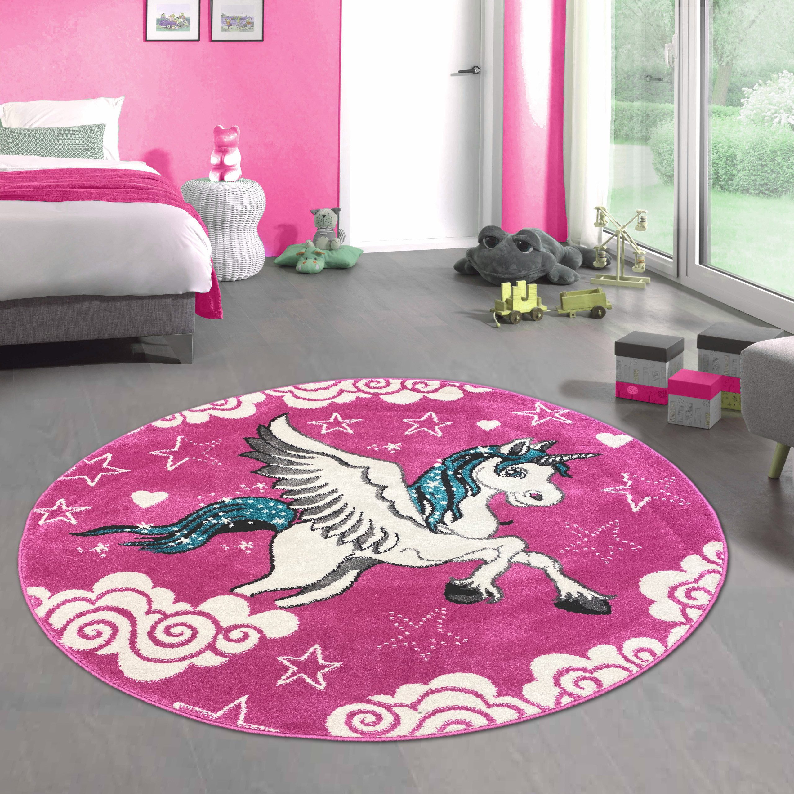 Carpetia Kinderteppich Verspieltes 3D-Motivdesign, rund, Höhe: 13 mm, pflegeleicht, strapazierfähig, handgearbeiteter Konturenschnitt