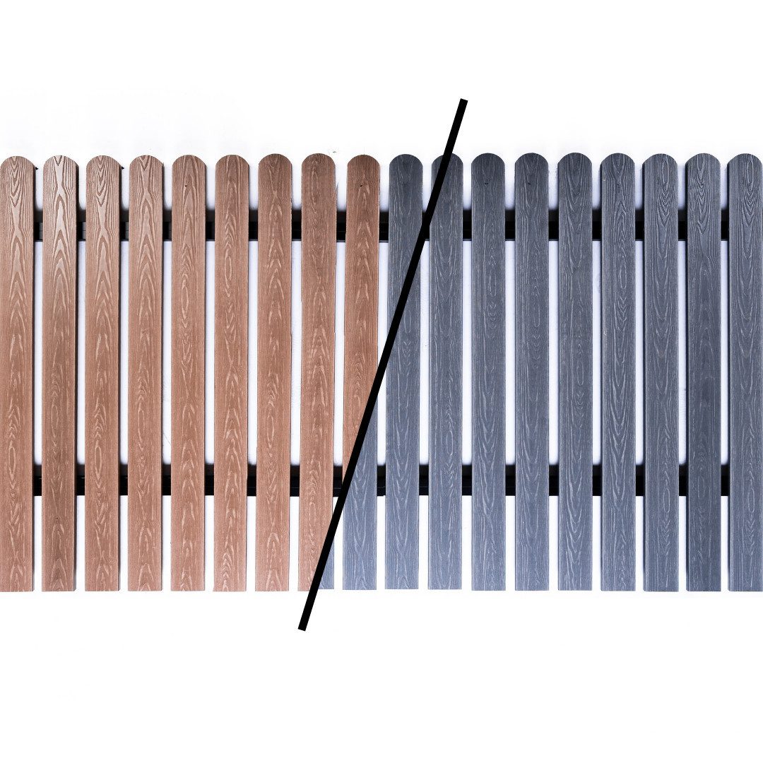Mega-Holz Gartenzaun WPC Zaunlatten-Paket Braun 80-120 cm - 10 Stk. Leisten für Gartenzaun, (10-St), 10 Stk. Zaunbretter Für Lattenzaun - Kopf gerundet