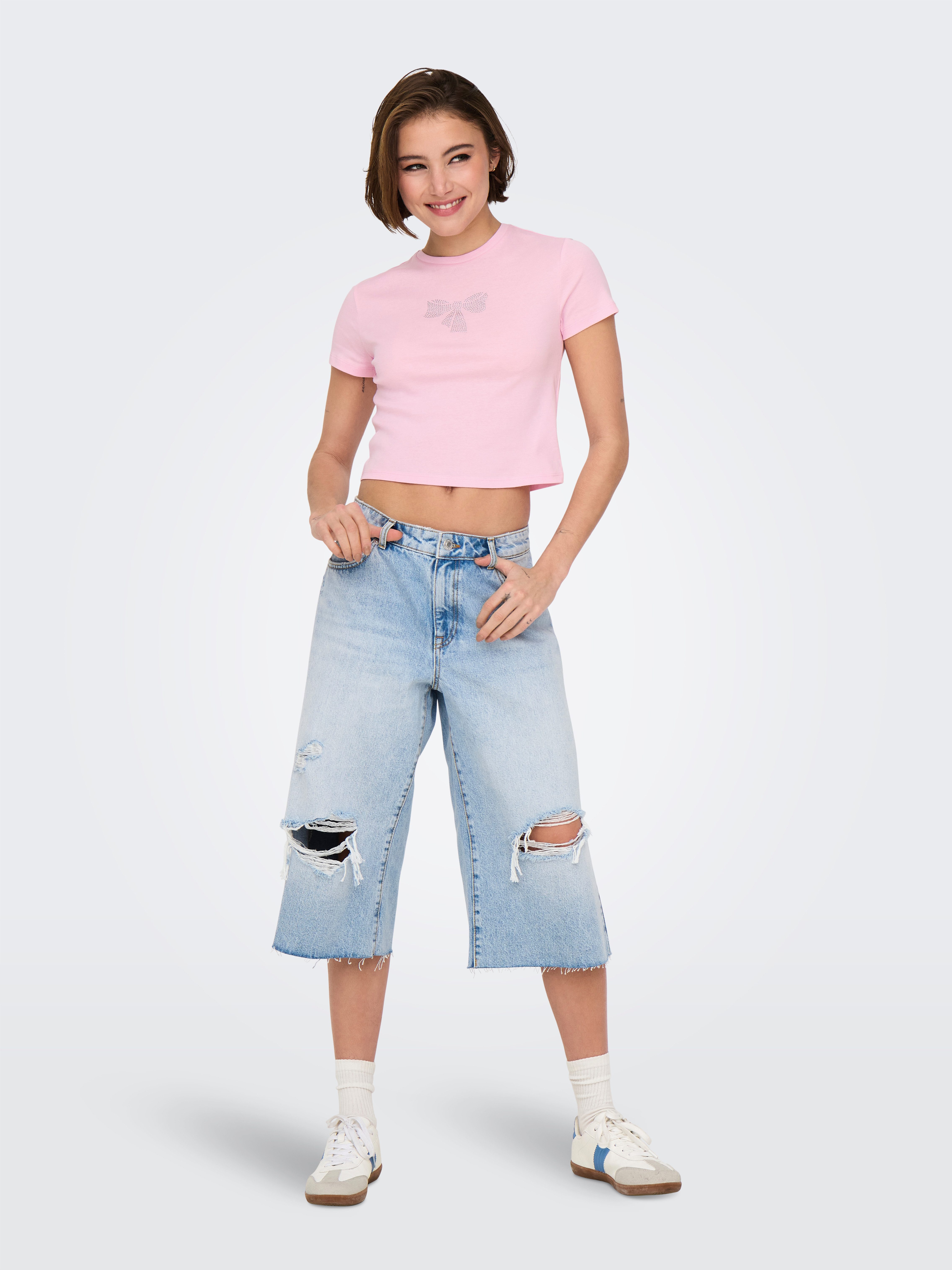ONLY Kurzarmshirt ONLKIRA S/S BLING O-NECK SHORT TOP JRS