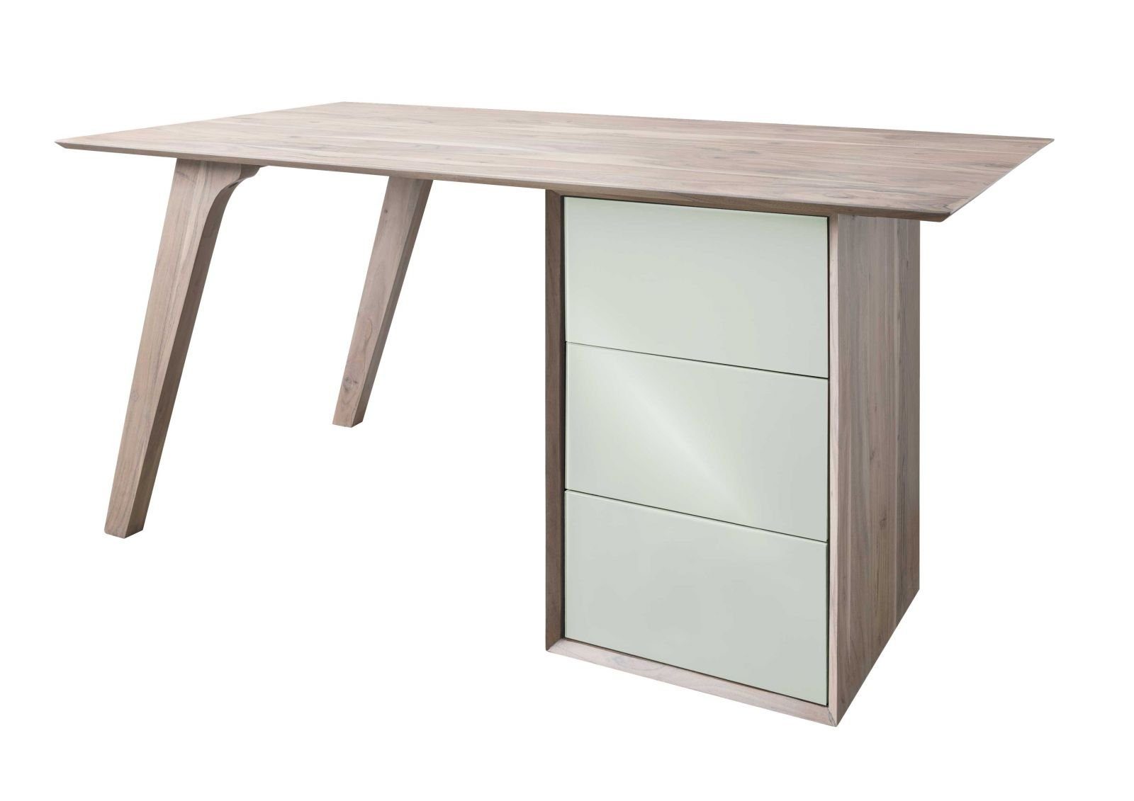 mit lackiert 3 Oberfläche modernen, to herausnehmbar, Funktion, Push Open glatte - Glasfront Kleiderschrank Schubladen, braun Massivmoebel24 Einlegeböden auf 160x80x76 MDF, (Moderner Akazie) Skandi-Stil, Schreibtisch TROMSO