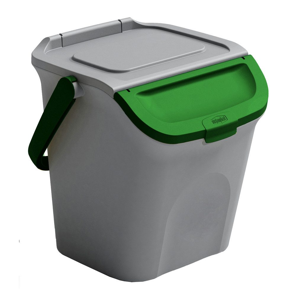 Kreher Mülltrennsystem Set: 3 x Mülleimer, Mülltrennsystem in Grau (Deckel:Gelb,Gruen,Blau)