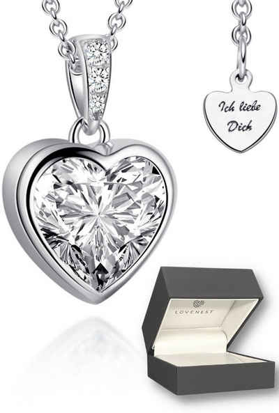 Herzkette Zirkonia Silber Halskette Herzform Damenkette Ring Collier Liebe Gold 