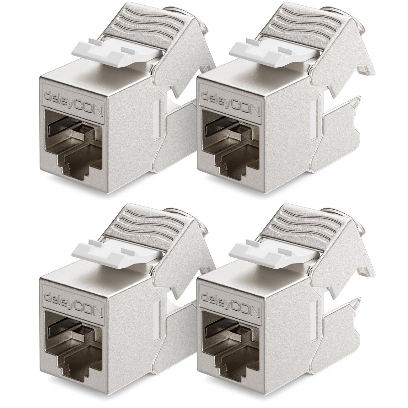 deleyCON deleyCON 4x CAT6a MINI Keystone Jack Modul STP Schirmung RJ45 Buchse Netzwerk-Adapter