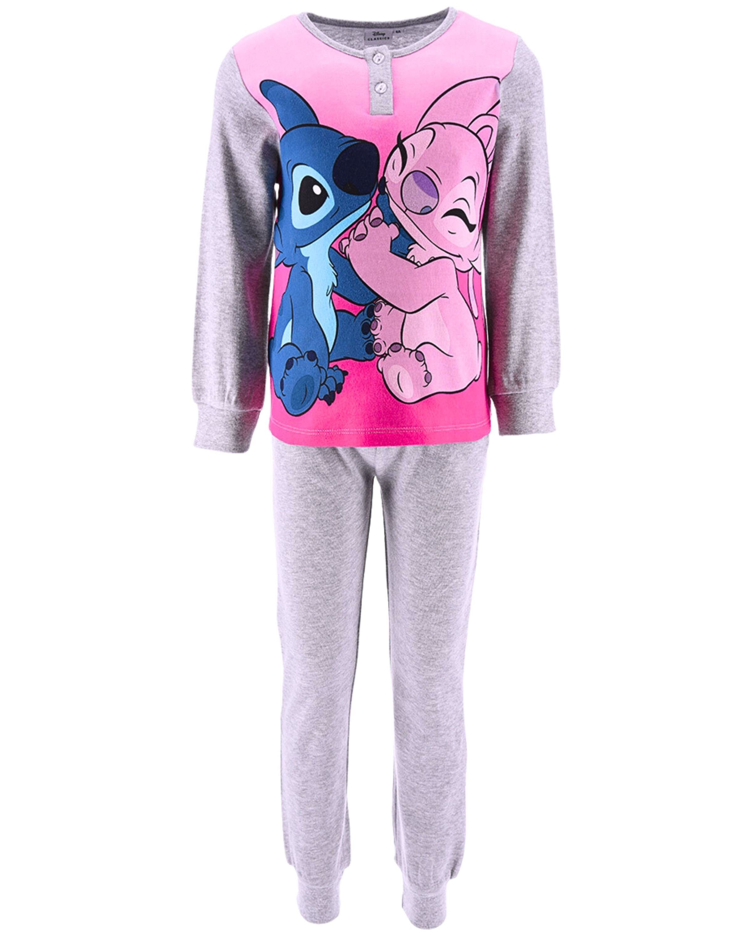 Lilo & Stitch Schlafanzug Stick & Angel (2 tlg) Mädchen Pyjama langarm Gr. 104 - 140 cm Grau