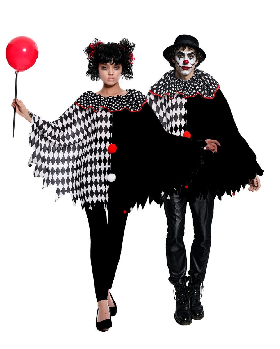 Horror-Shop Umhang Schwarz-Weißer Harlekin Clown Poncho