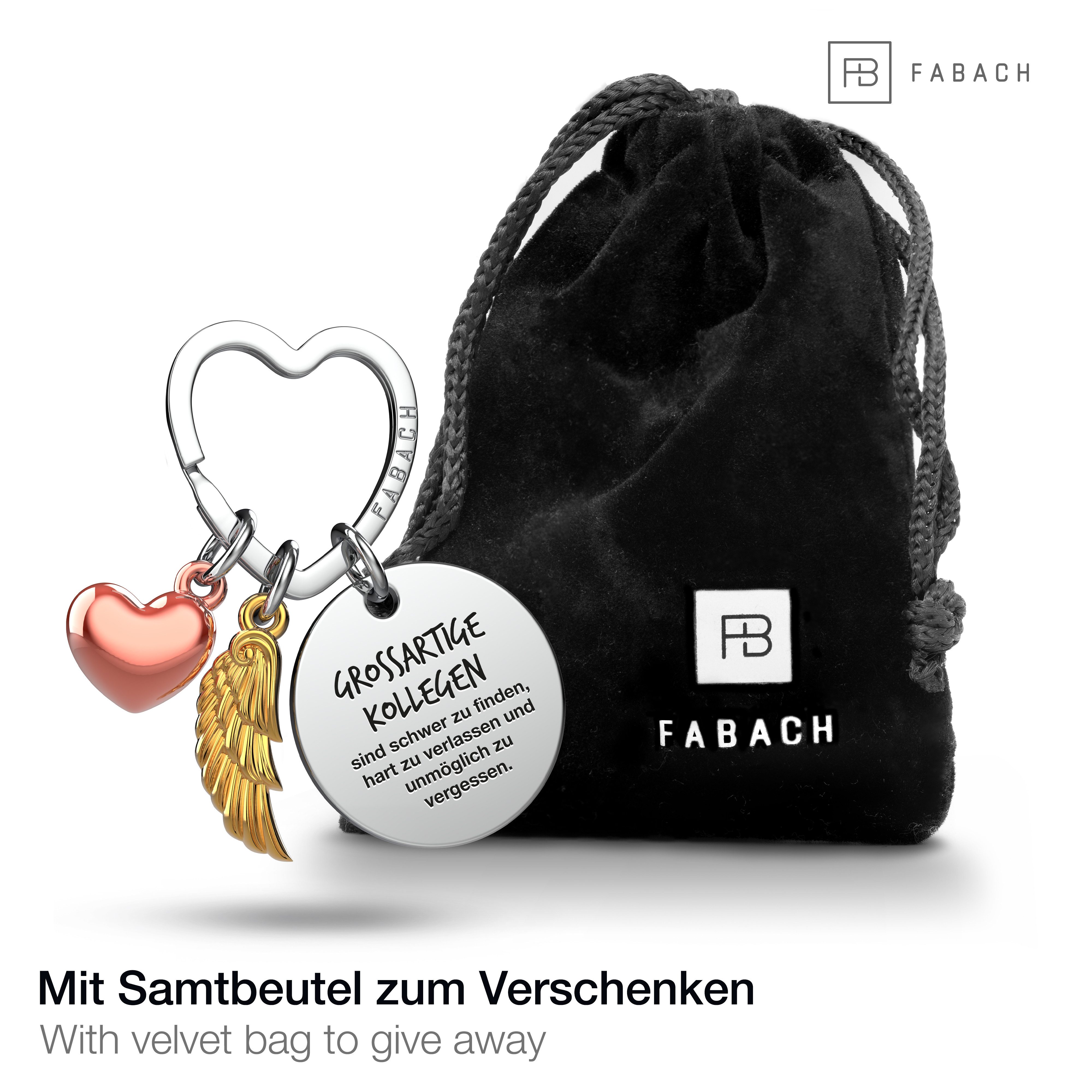 FABACH Schlüsselanhänger Glücksbringer Herz und Engelsflügel mit Gravur "Beste Kollegin"