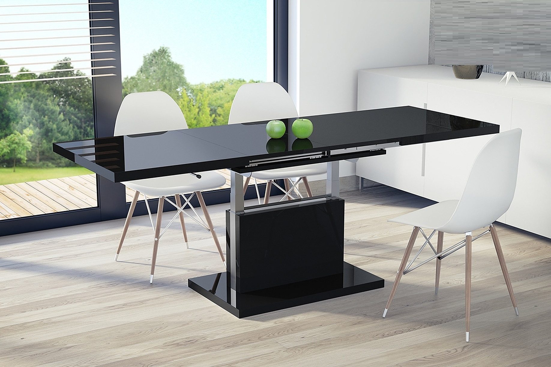 Mazzoni Couchtisch Aston Schwarz Hochglanz stufenlos höhenverstellbar auszi günstig online kaufen