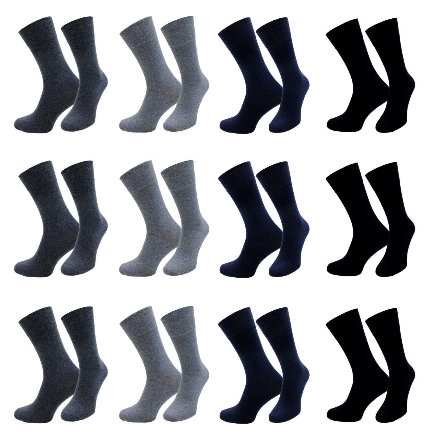 Chili Lifestyle Diabetikersocken Bestcare Gesundheitssocken Herren Damen schwarz grau blau Baumwolle (Multipack, 12-Paar, 4 Farben) Weichbund ohne Gummidruck