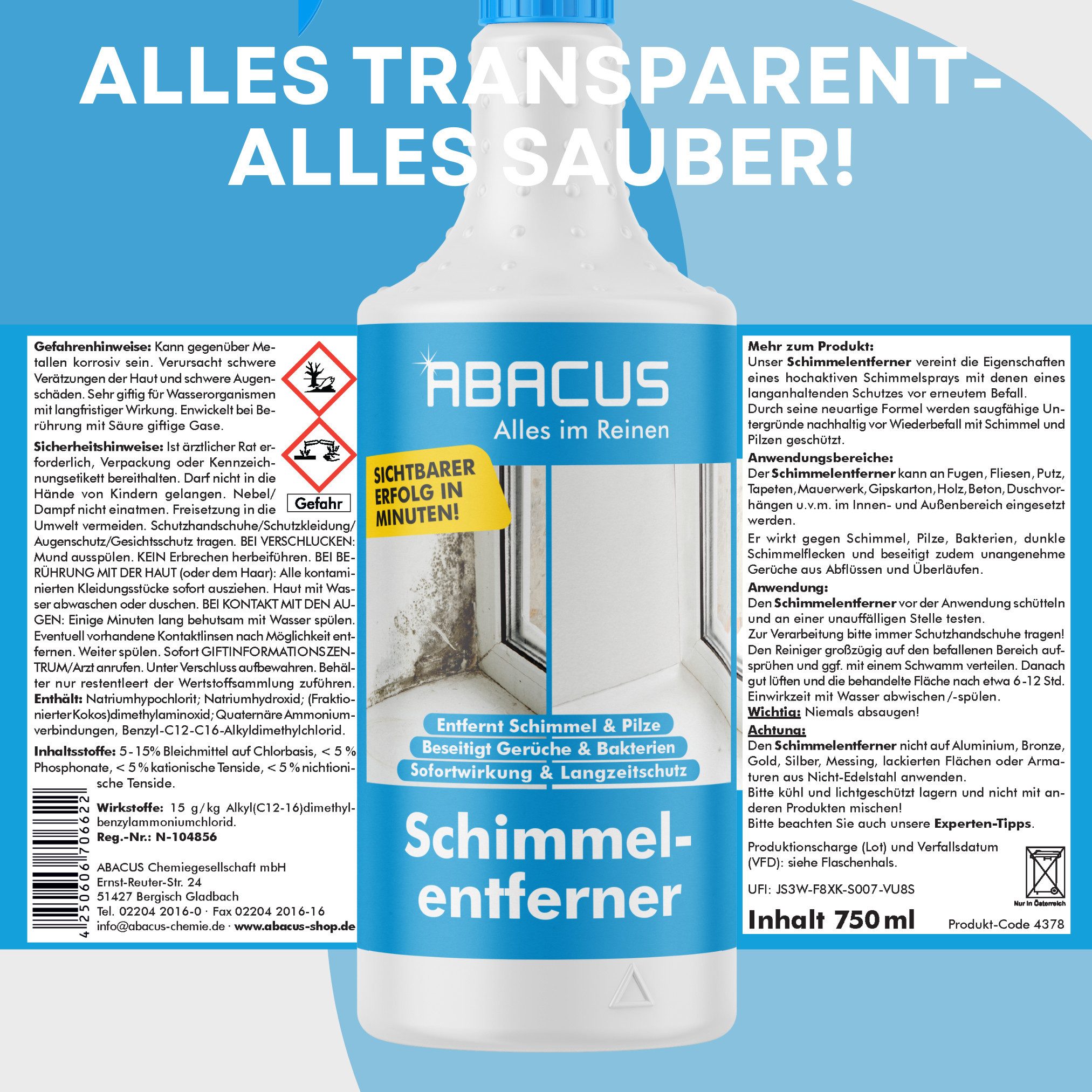ABACUS Anti-Schimmel-Spray, Schimmelex für Wand und Bad, Anti-Schimmel Schimmelentferner (inkl. Experten Tipps, [2-St. 2x750ml Sofortwirkung mit Langzeiteffekt)