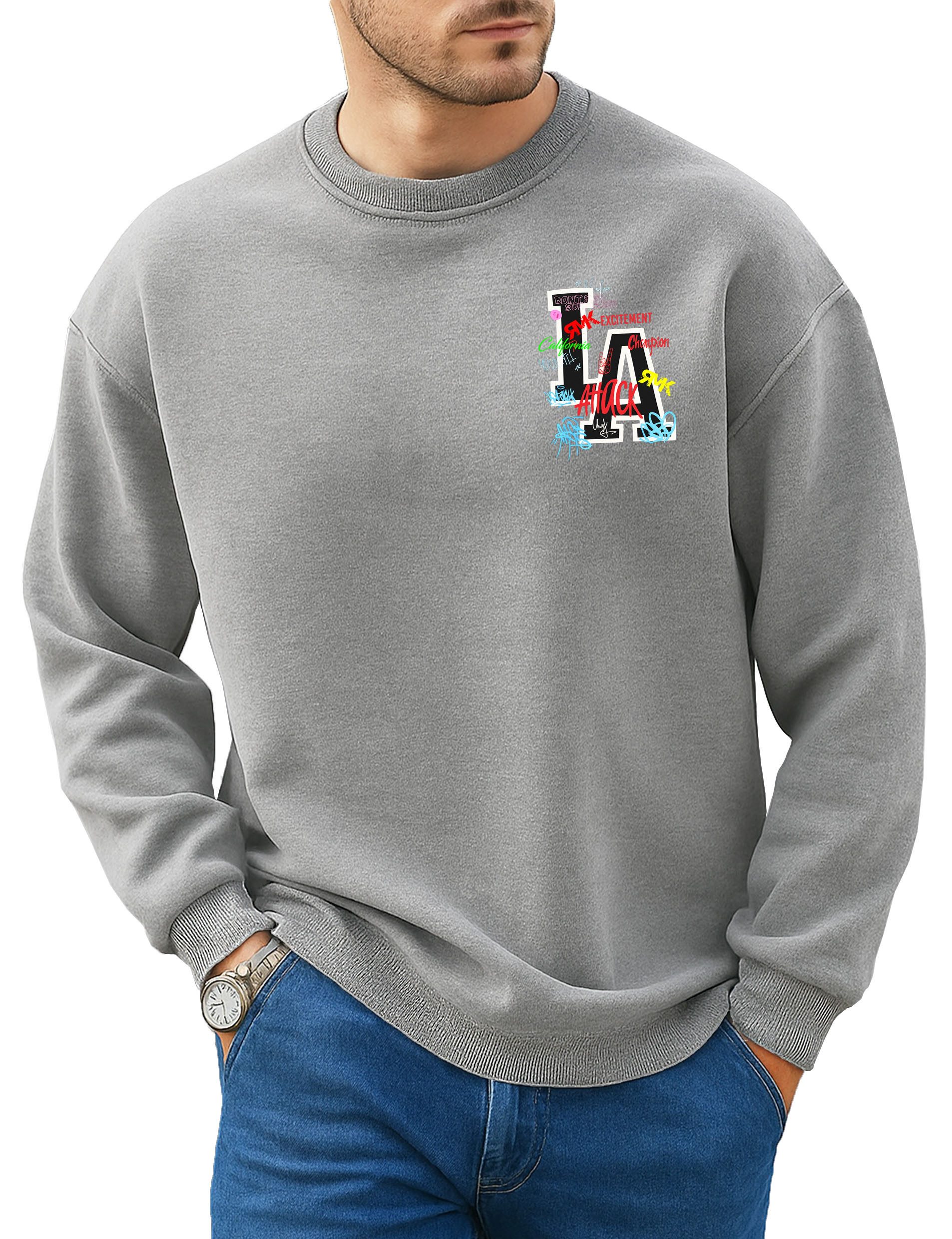 Rundhalspullover Herren Pullover Pulli Langarmshirt Sweatshirt Oversize Los Angeles LA