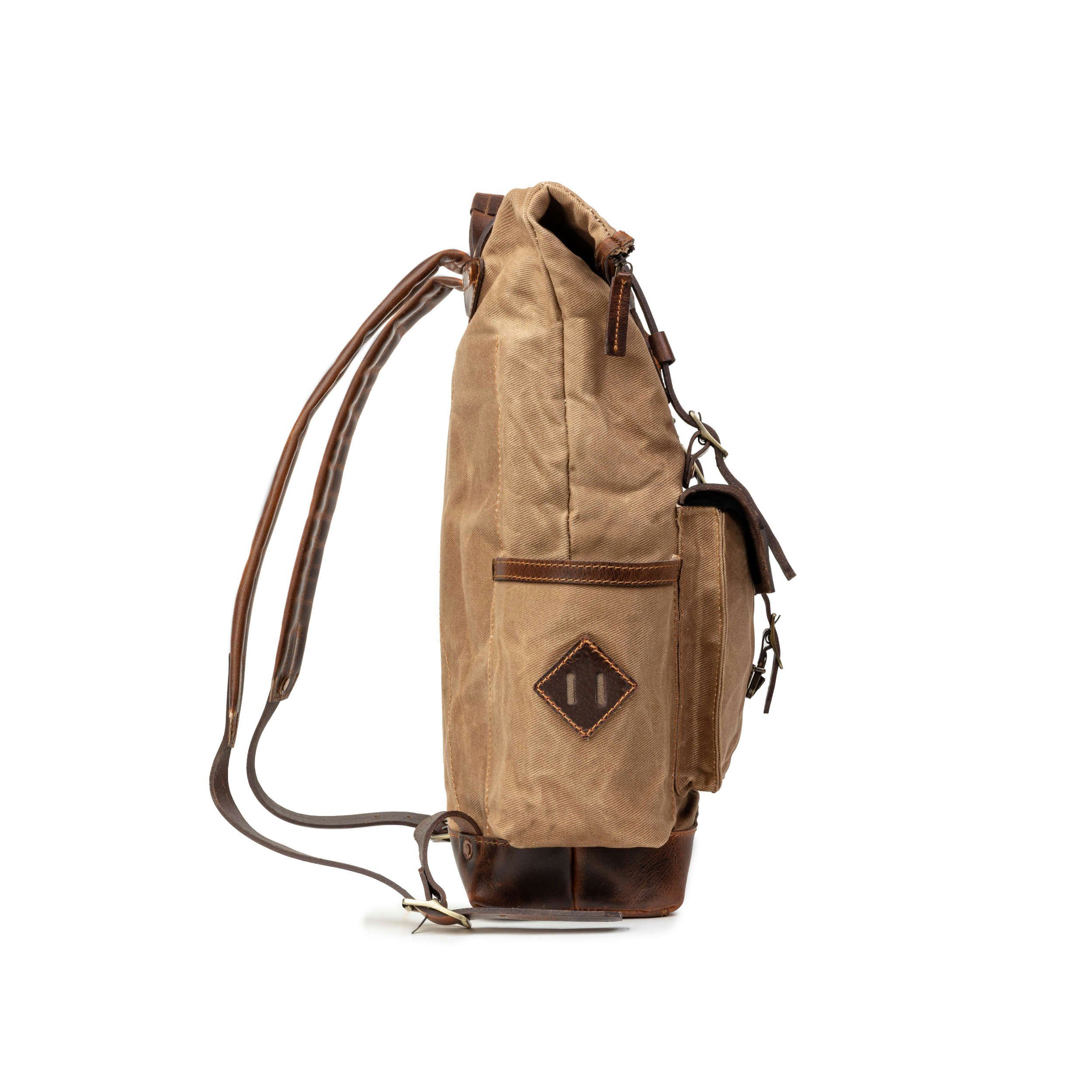 und Ozean-Blau, wetterfester robust aus Wanderrucksack »Adam« Rucksack Roll-Top DRAKENSBERG Canvas gewachstem Vintage Leder,