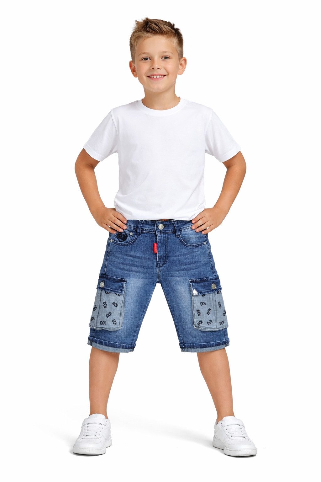 Fashion Boy Jeansbermudas Shorts Bermuda Jeans Hose dünne Kinder Sommerhose Stretch, J513e