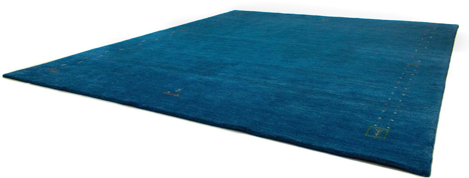 GABBEH reine blau 18 mm, Bordüre, Schurwolle morgenland, rechteckig, bunte FEIN FENTH, Wohnzimmer Höhe: Wollteppich