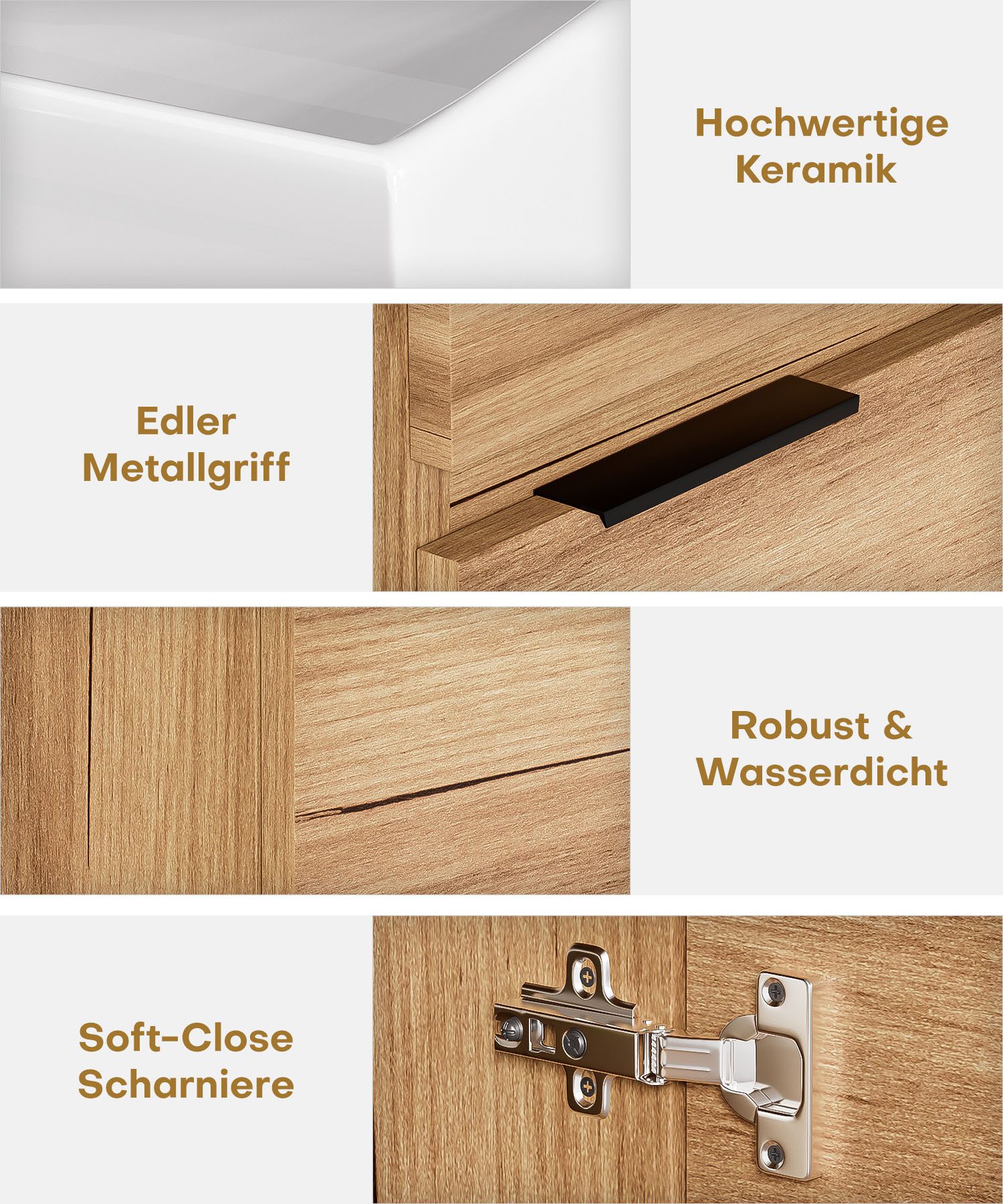 Yorbay Waschtisch Badmöbel Set mit Keramikbecken (Breite 41cm), Kompakter Unterschrank mit Waschbecken, Ideal für kleine Badezimmer – Bild 3 von 5