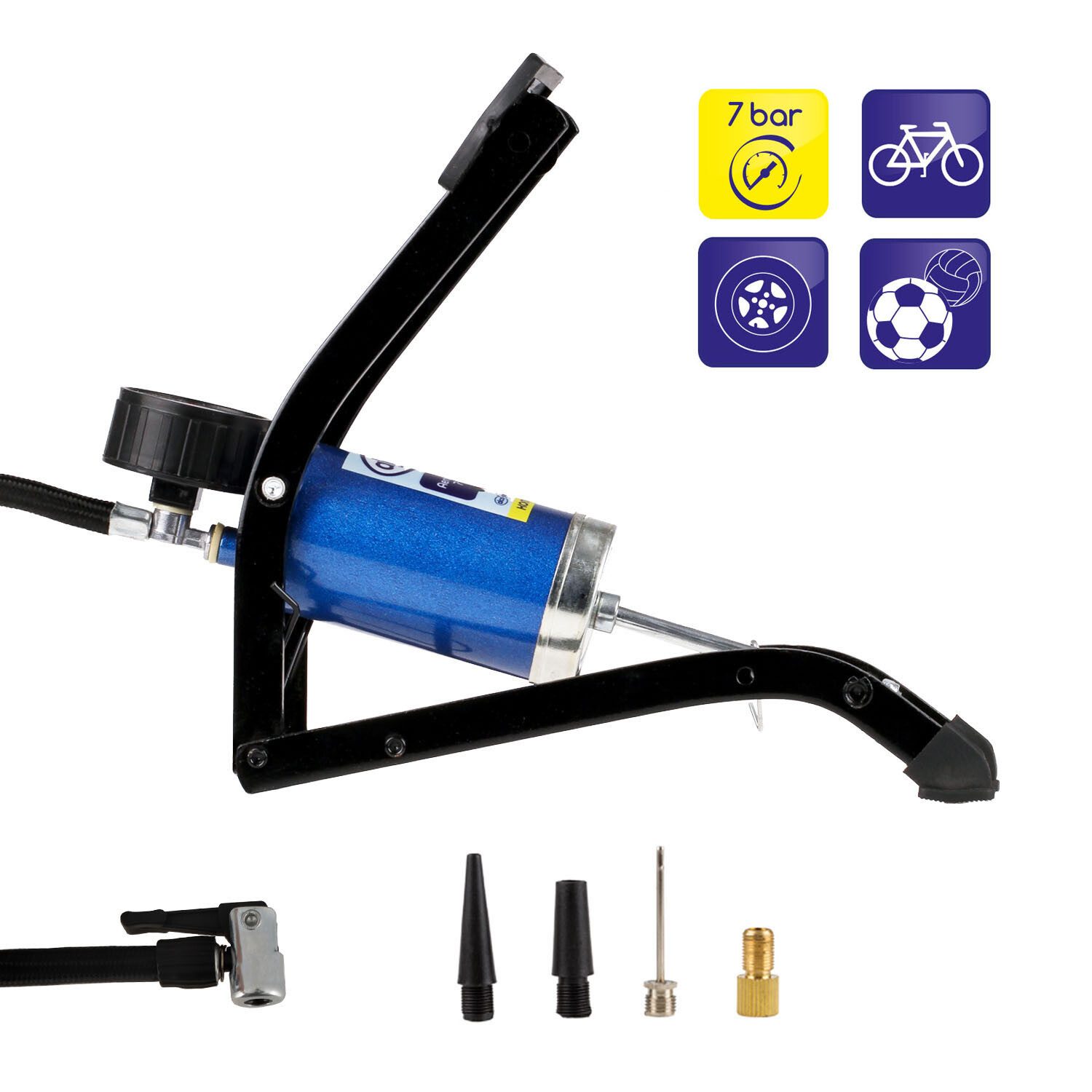 alca Luftpumpe Luftpumpe Fußpumpe 1-Zylinder Kompakt Alle Ventile Auto Fahrrad Ball (1-tlg., 1-Zylinder)