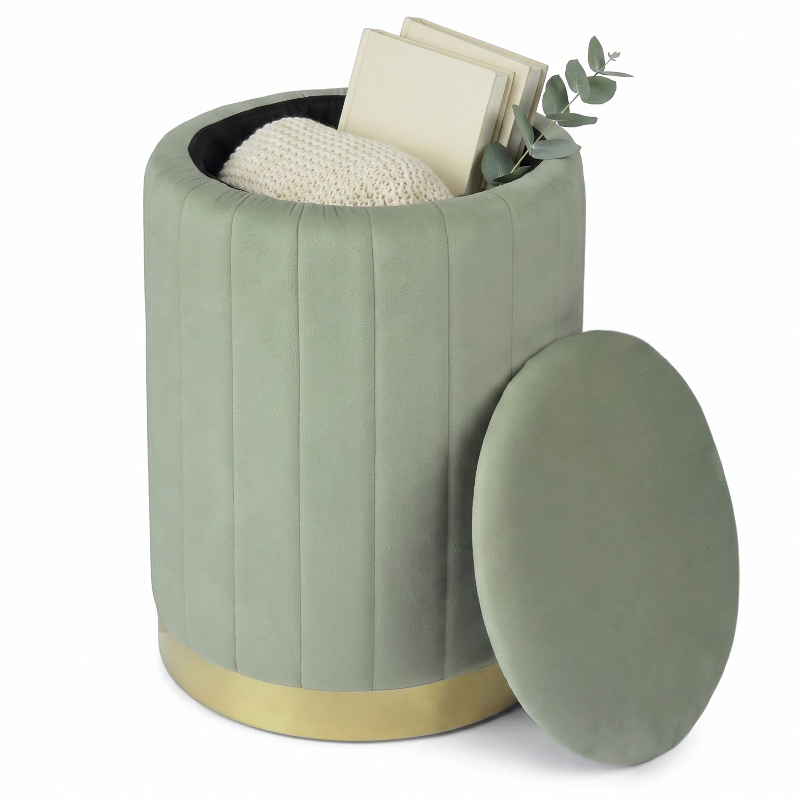 relaxdays Stauraumhocker Hocker aus Samt mit Stauraum (1 St), Salbei