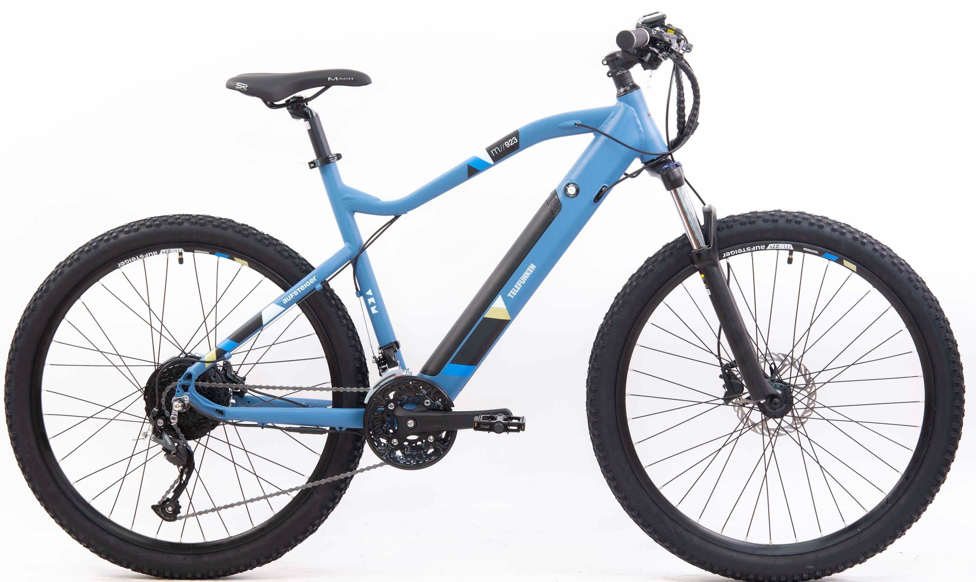 Telefunken E-Bike Aufsteiger M923, 27 Gang Shimano Altus Schaltwerk, Kettenschaltung, Heckmotor, 417,6 Wh Akku, Pedelec, Elektrofahrrad für Damen u. Herren, MTB, Mountainbike