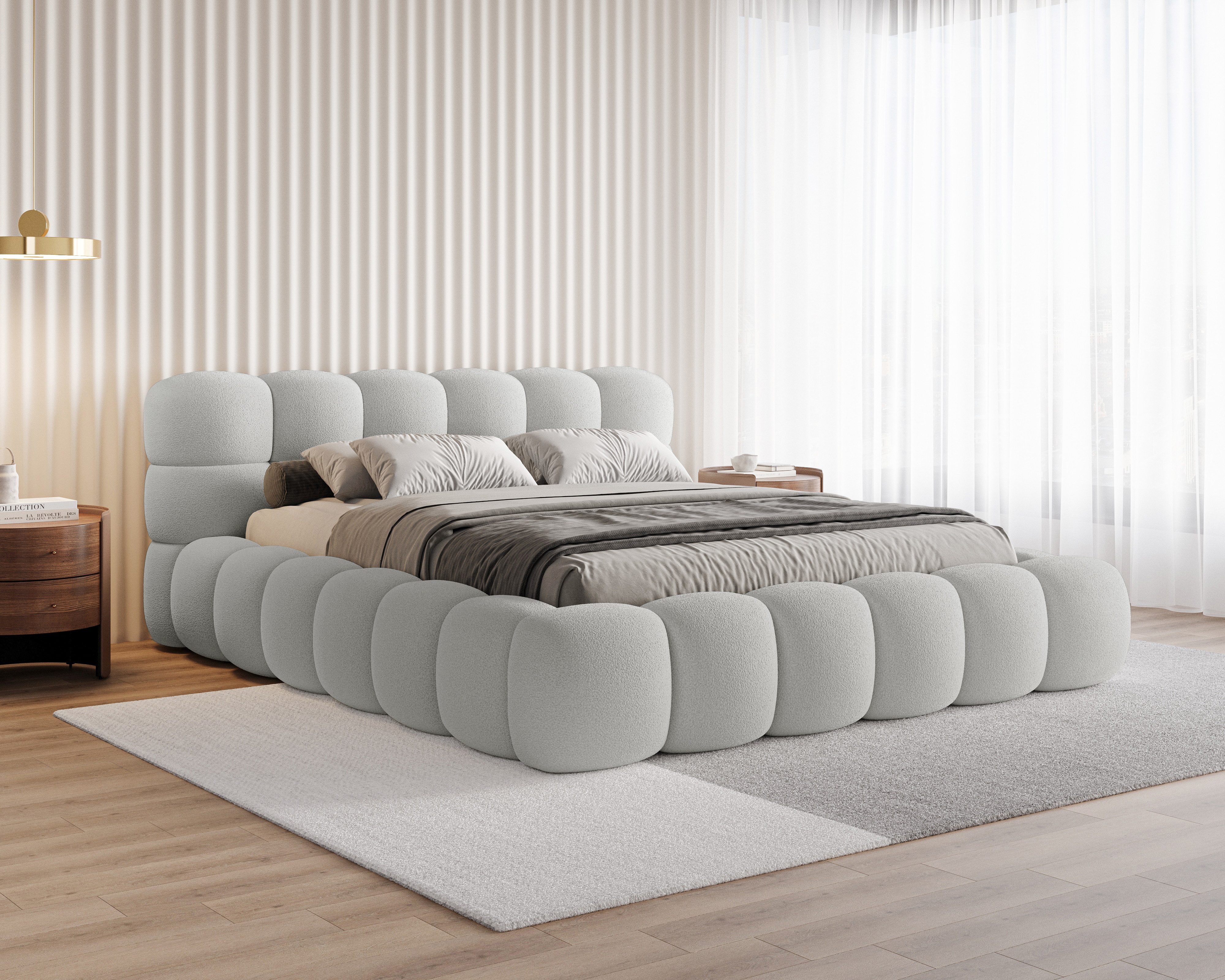 Chilly Möbel Polsterbett Stone Grau Bouclé günstig online kaufen