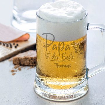 GRAVURZEILE Bierkrug Leonardo Bierkrug mit Gravur - Papa ist der Beste, Glas, Geschenk für Opa Papa zum Vatertag