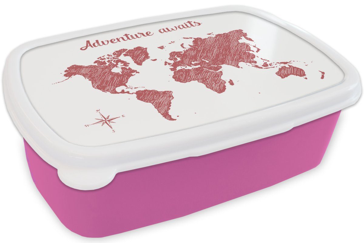 MuchoWow Rot Snackbox, rosa Erwachsene, für Zitat, Kunststoff, - Kinder, - Brotdose Lunchbox (2-tlg), Brotbox Mädchen, Weltkarte Kunststoff