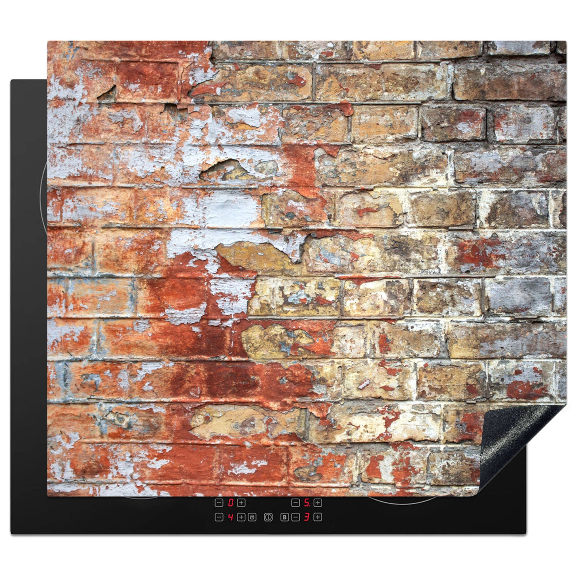 MuchoWow Herdblende-/Abdeckplatte Farbe - Ziegel - Wände, Vinyl, (1 tlg), 59x51 cm, Induktionsschutz, Induktionskochfeld, Ceranfeldabdeckung