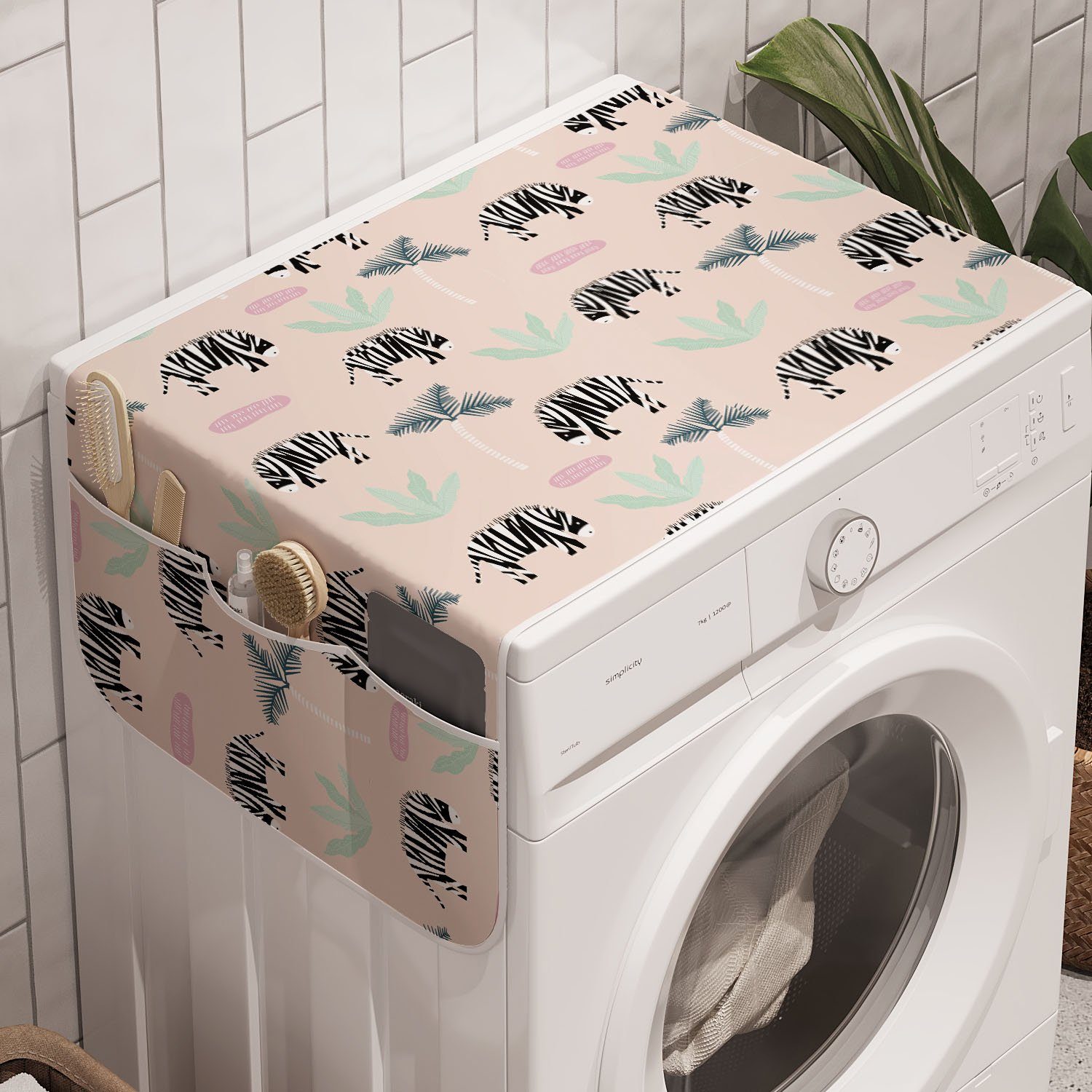 Trockner, Tierkunst Waschmaschine Badorganizer für und Anti-Rutsch-Stoffabdeckung Zebra Abakuhaus Abstrakte