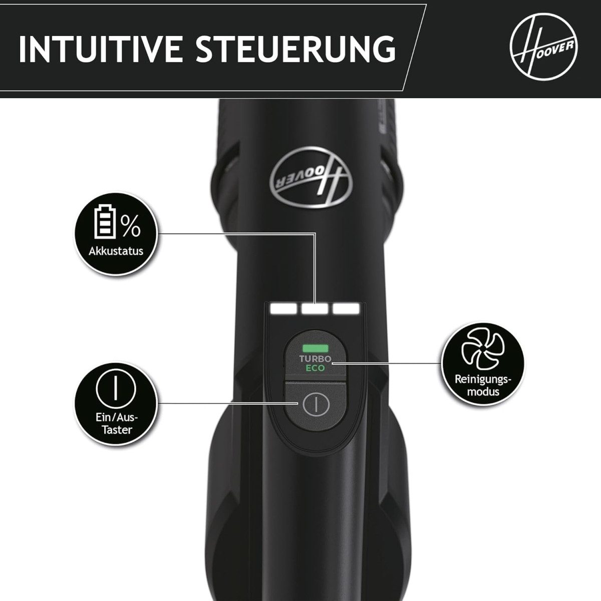 Hoover Akku-Stielstaubsauger Akku Handstaubsauger, LED & Hartbodendüse, 165.00 W, beutellos, Anti-Twist, verhindert das sich Haare in der Bürste verheddern