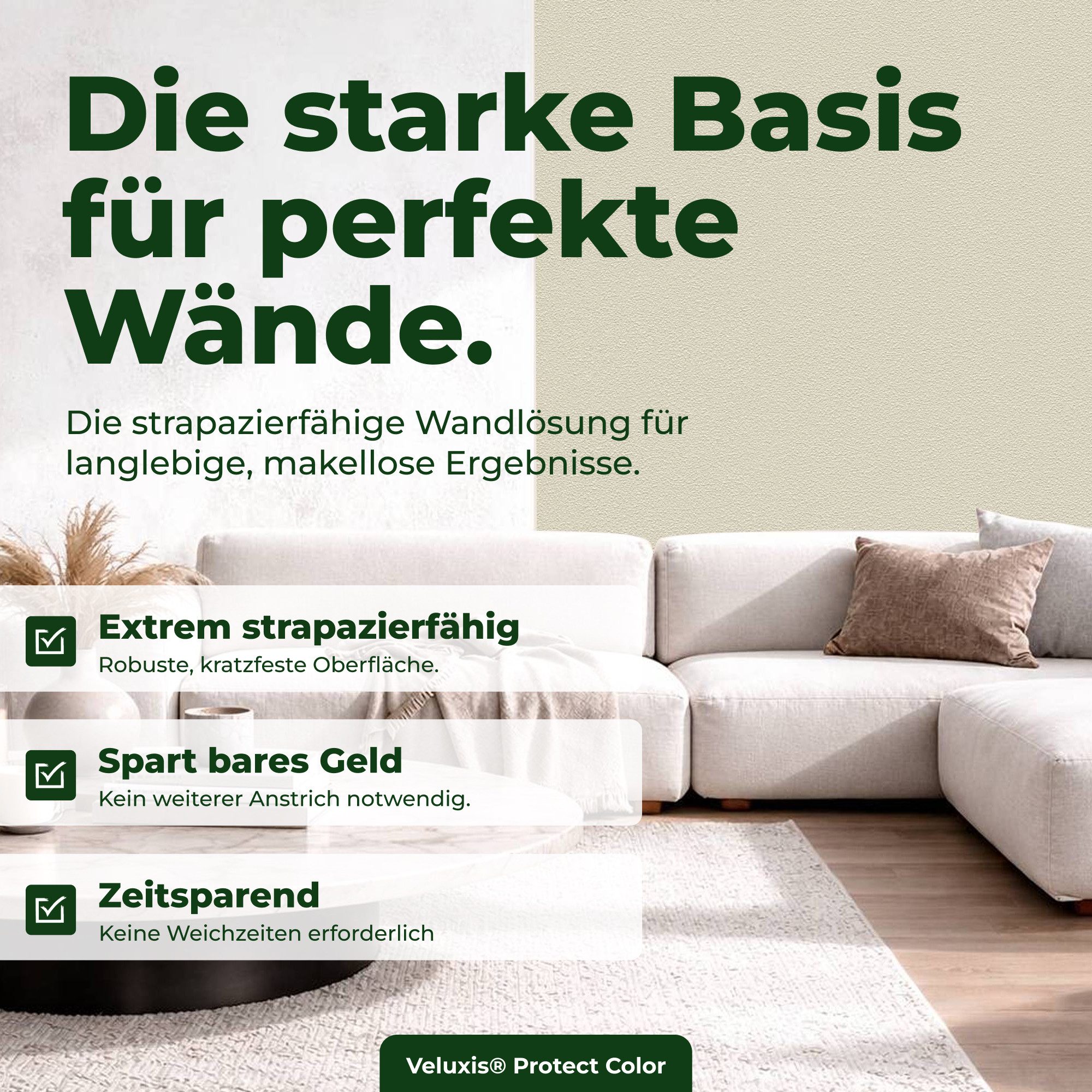 Veluxis Vliestapete Protect Color - 10,05 m x 0,53 m, kein Anstrich notwendig, extrem kratz- & stoßfest, rissüberbrückend