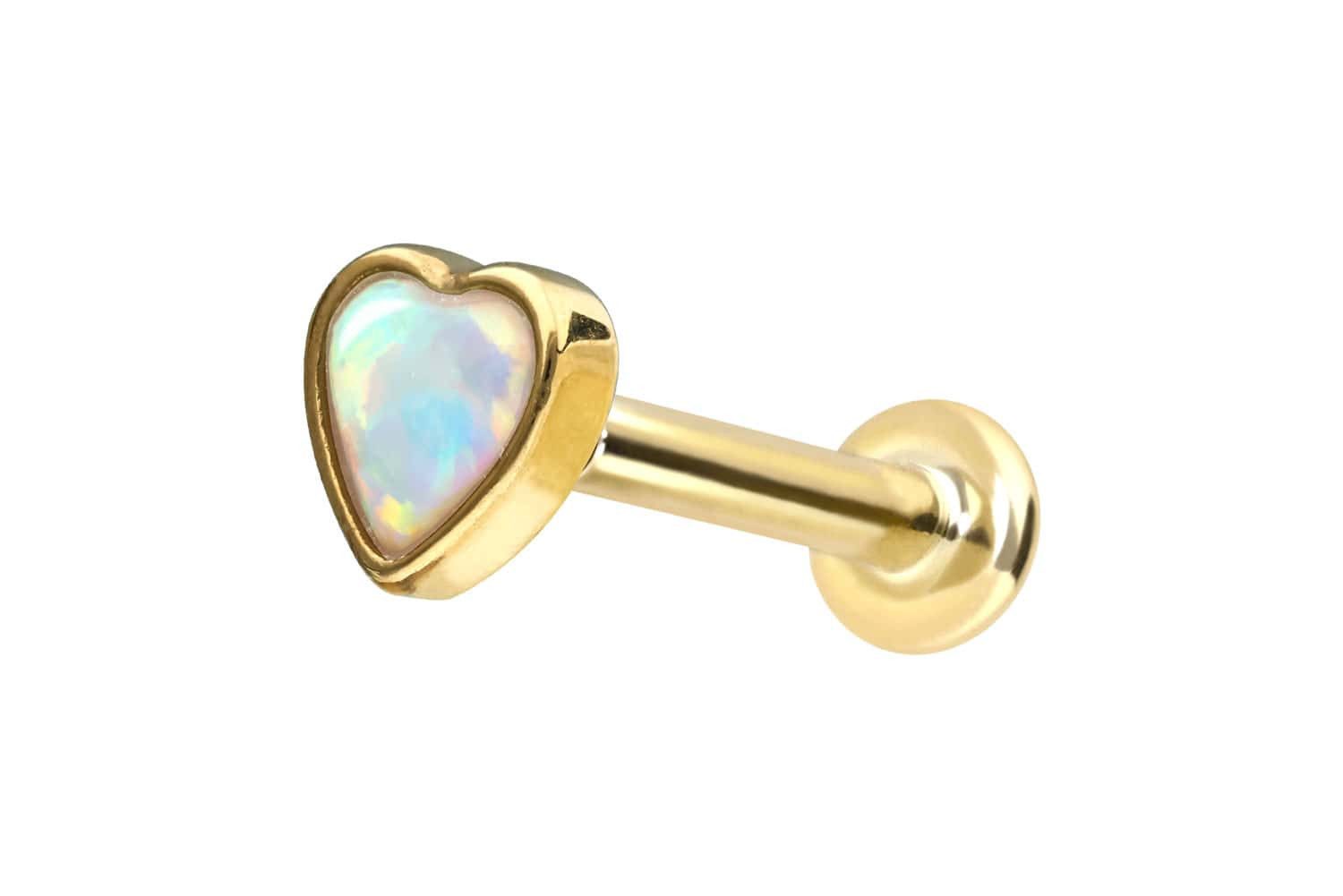 PIERCINGLINE Piercing-Set 14 Karat Gold Labret mit Innengewinde SYNTHETISCHES OPALHERZ (Labrets, 1-tlg)