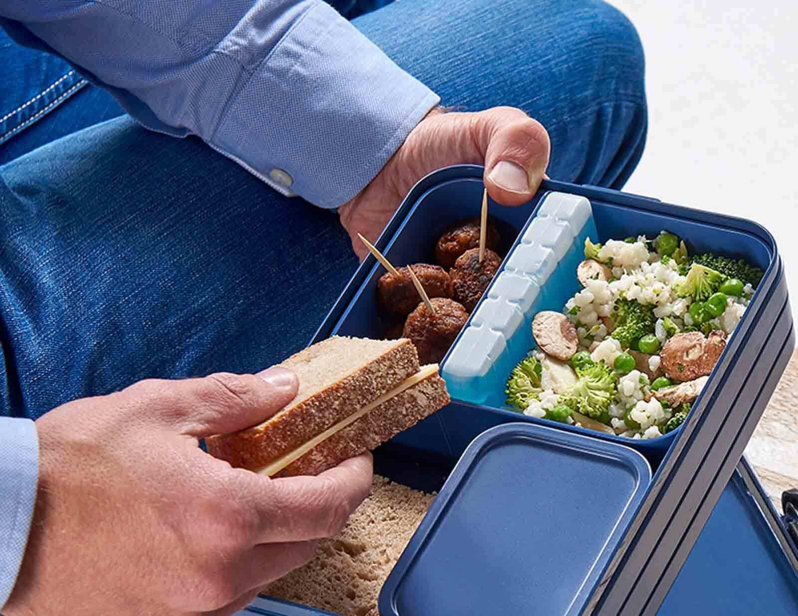 A 2er Mepal Lunchbox Take Set, Bento-Lunchbox (2-tlg), + Material-Mix, Spülmaschinengeeignet Break Blue Nordic Kühlakku