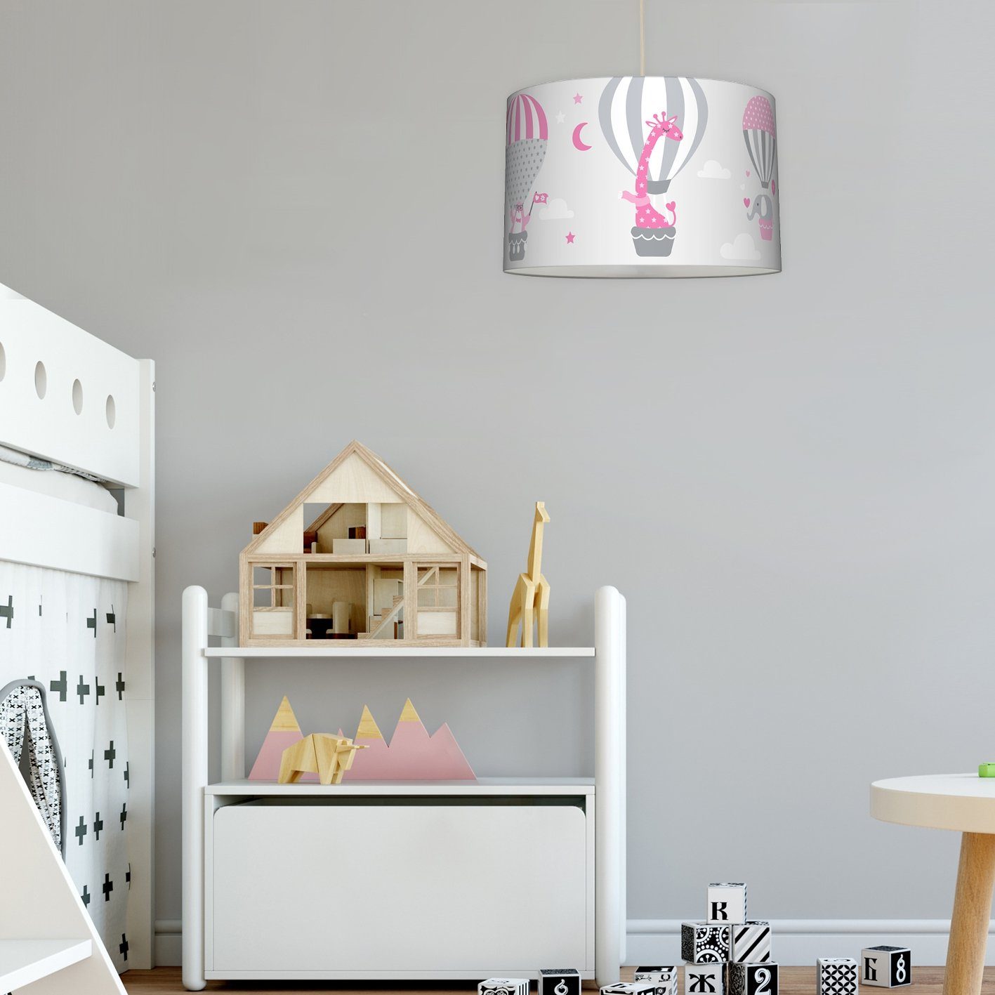 & wechselbar LED Plug - rosa/grau Kinderzimmer, lovely Heißluftballons Shine, Pendelleuchte Hängelampe label