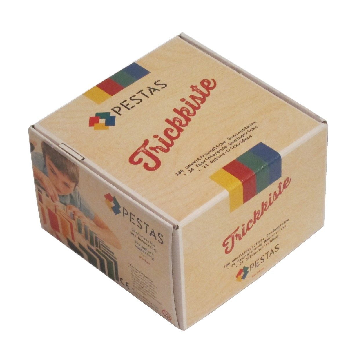 Pestas Spielesammlung PESTAS-Trickkiste mit 100 Dominosteinen aus Birkensperrholz